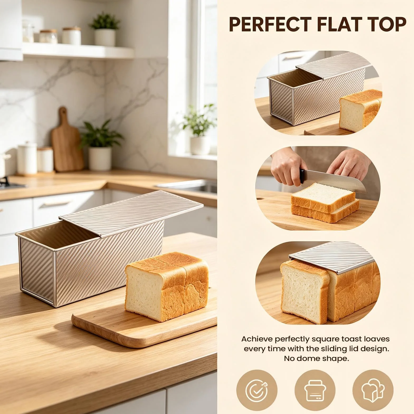 Corrugated Bread Pan with Cover, Carbon Steel Non-Stick Loaf Tin, Professional Sandwich Baking Pan, Heavy Duty Loaf Maker, Kitchen Baking Use