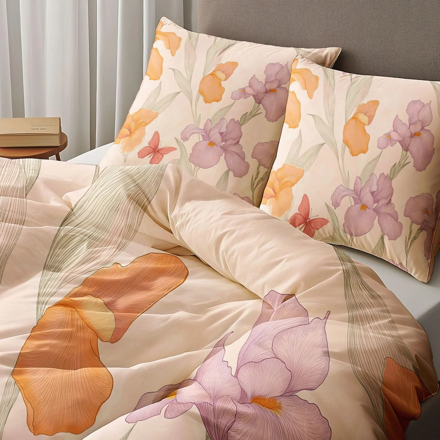 Zestaw poszewek na kołdrę różowa iris motyl pościel 230 x 220 cm zestaw pościeli z nadrukiem z parą poszewek na poduszki, miękka poszewka na kołdrę z mikrofibry z zamkiem błyskawicznym z zamkiem