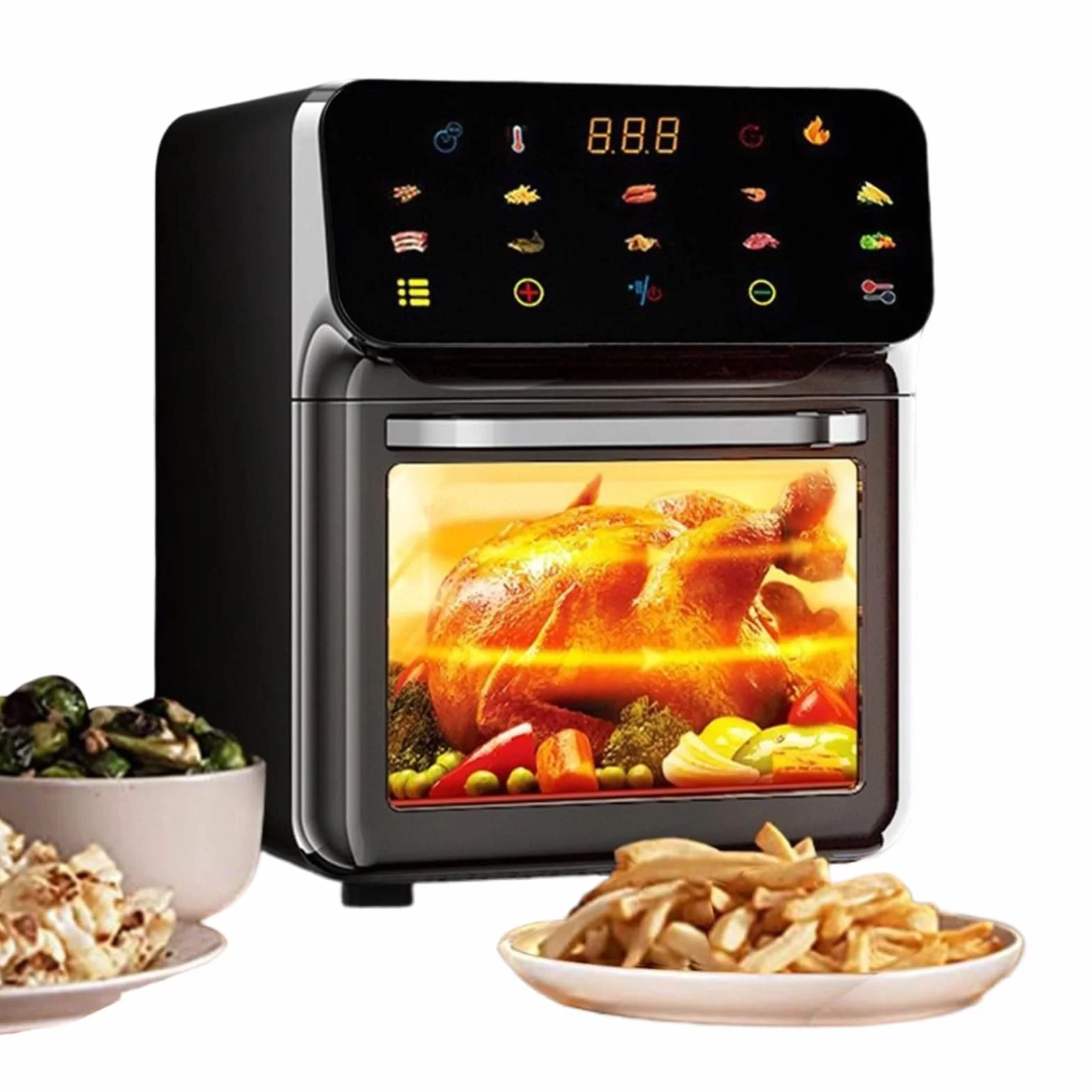 Toster Air Fryer 2 Ruszty, 0°C–200°C, Gotowanie, Pieczenie, Pizza, Kurczak | Frytkownica Powietrzna i Piekarnik Konwekcyjny Combo Dehydrator Pizza Kurczak Frytki Akademik Dom Stół Jadalny Dom Wyna