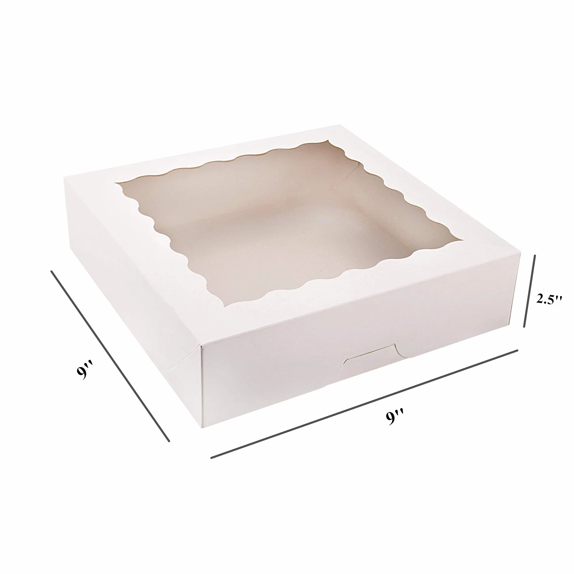 Tcoivs Zestaw 20 białych kwadratowych pudełek na ciasteczka z okienkiem, 23 x 23 x 6,3 cm, automatyczne wyskakujące pudełka na ciasteczka do wypieków