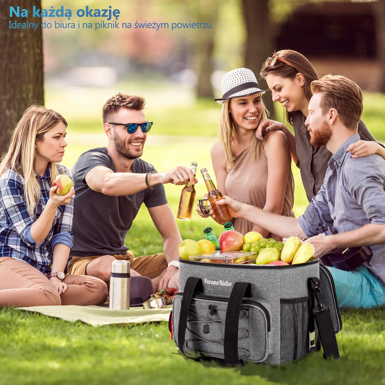 Miękka torba chłodząca 20L, Izolowana średnia żywność, piknikowa Termiczna dla mężczyzn, kobiet i dorosłych, Spakowana plażę, kemping, grill, rodzinne zajęcia na świeżym powietrzu, Szara