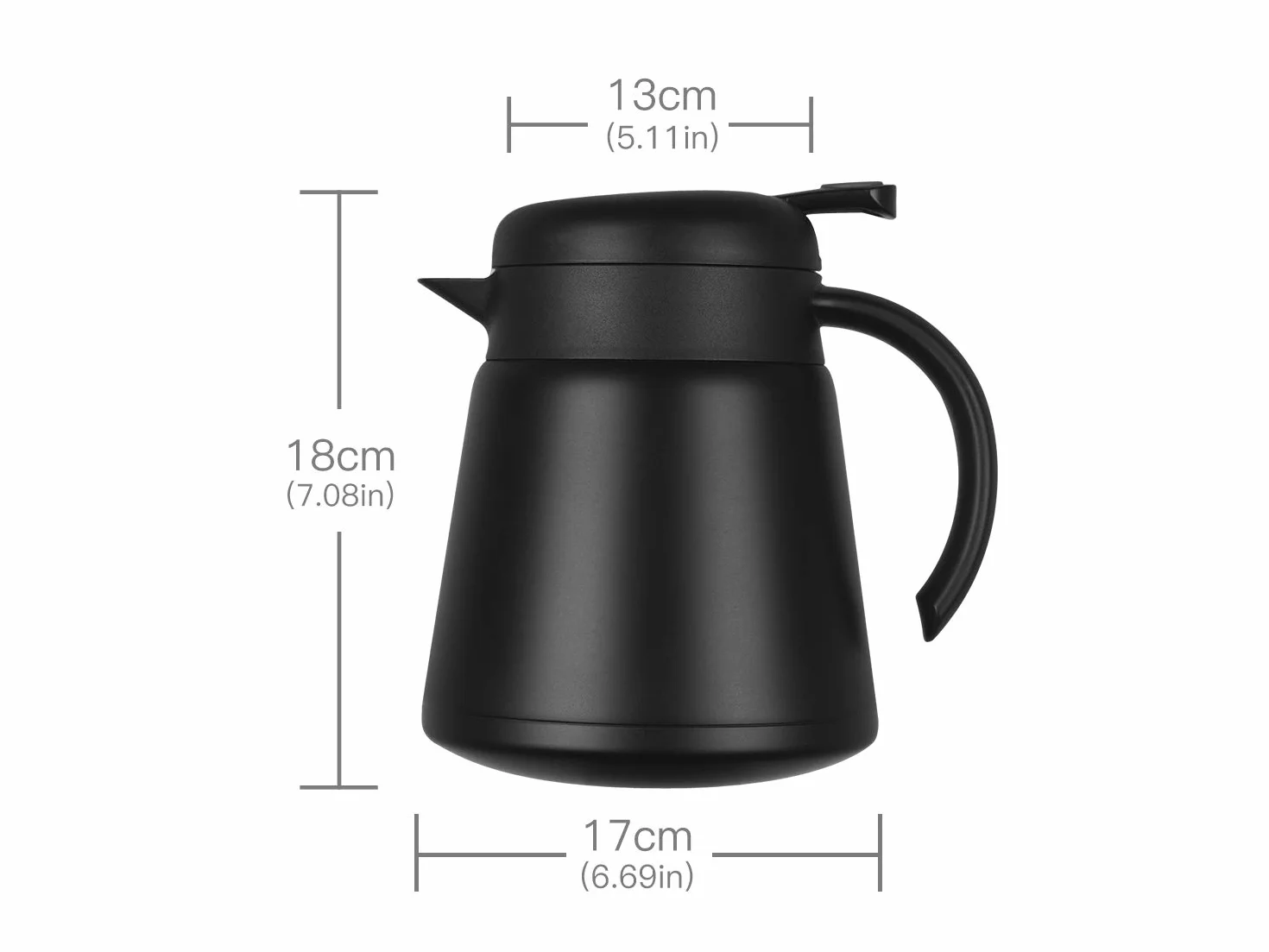 Luvan Dzbanek termiczny 800 ml, karafka termiczna ze stali nierdzewnej 304 18/10, podwójne ścianki, izolowany próżniowo dzbanek do kawy z przyciskiem, bez BPA, do kawy, herbaty, napojów (czarny / 765