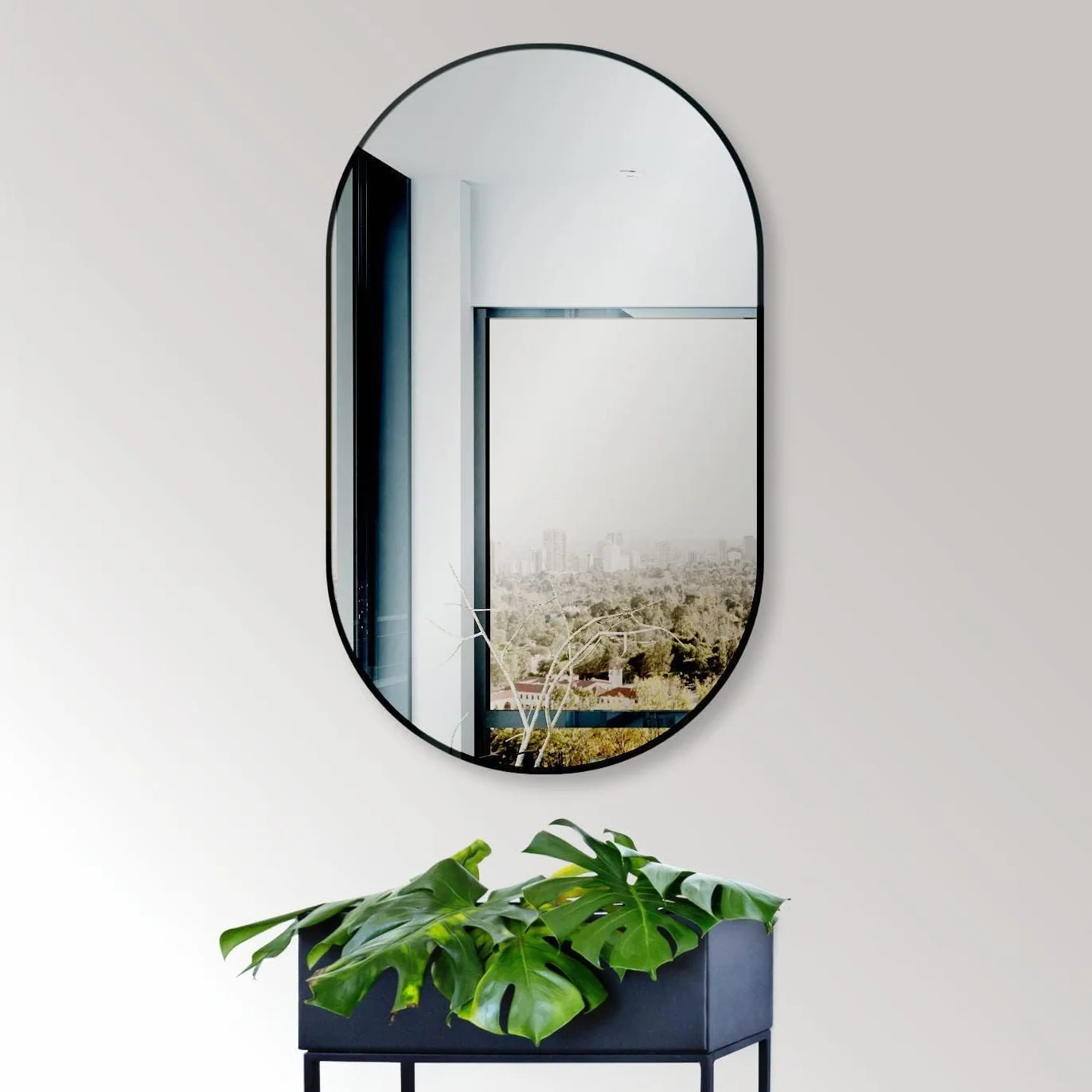 HOKO® Designerskie lustro ścienne owalne 60 x 100 cm z metalową ramą matową czarną. Możliwość montażu WYSOKIEGO i POPRZECHOWEGO Owalne lustro do łazienki, korytarza, sypialni. Lustro designerskie z