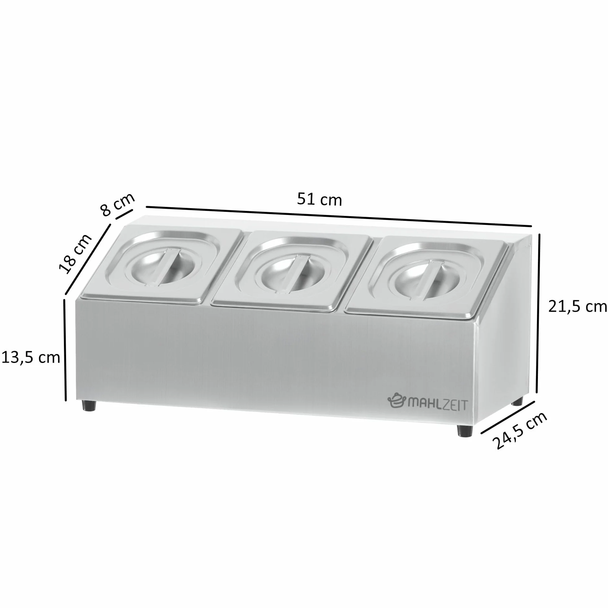 Mahlzeit Pojemnik na składniki ze stali nierdzewnej | 3 x 1/6 GN pojemnik catering z gumowymi nóżkami | 51 x 24,5 x 21,5 cm | pojemnik na składniki do koktajli, barek do gastronomii, kuchni, pizzy, akcesoria bufetowe, bar do sałaty