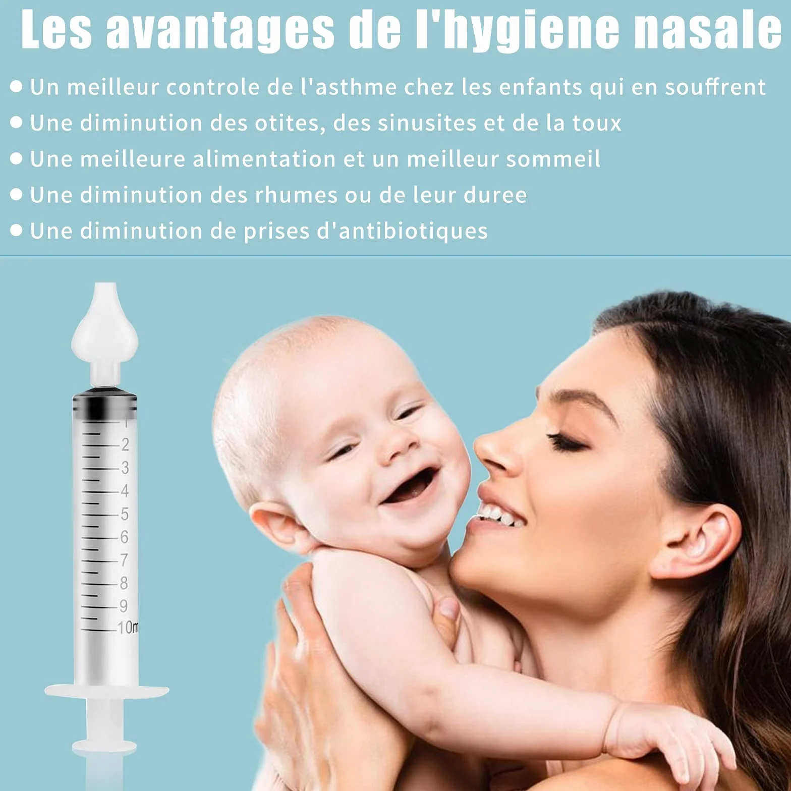 HENGBIRD 2 Opakowania Aspirator do nosa dla niemowląt, profesjonalny irygator do nosa dla niemowląt o pojemności 10 ml z wysokiej jakości silikonowymi końcówkami do nosa wielokrotnego użytku