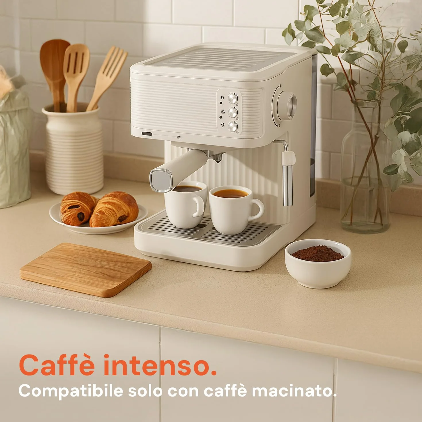 Avilia - Ekspres do kawy 850 W do intensywnego espresso z filtrem ze stali nierdzewnej, 2 l zbiornik i kompatybilność z kawą mieloną i kapsułkami, łatwa obsługa i kompaktowa biała konstrukcja