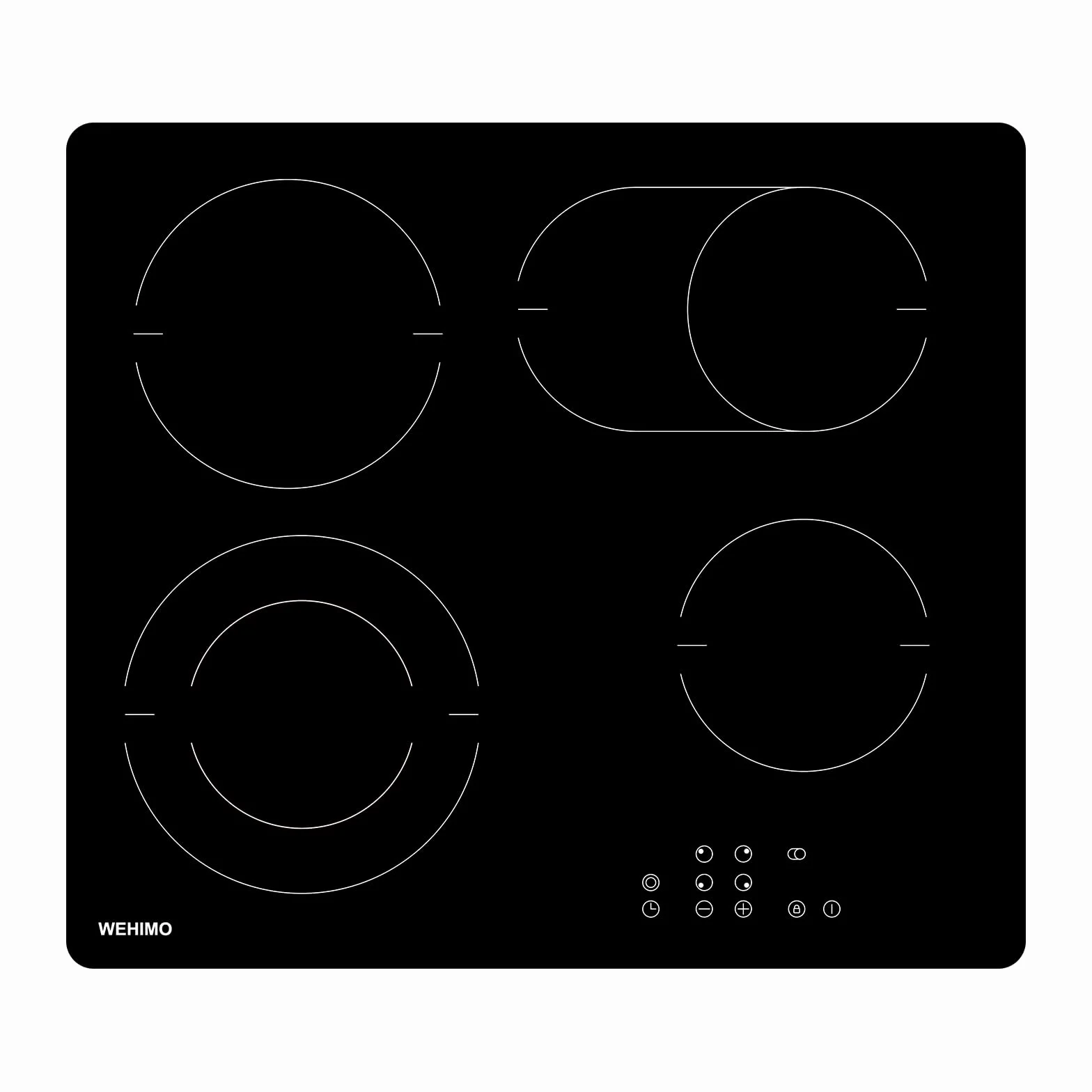 WEHIMO Płyta grzewcza ze szkła ceramicznego, 4 płyty, płyta szklano-ceramiczna 60 cm, 7200 W, 4 strefy grzewcze z podwójną strefą grzewczą, 9 stopni, zabezpieczenie przed dziećmi, timer, do zabudowy