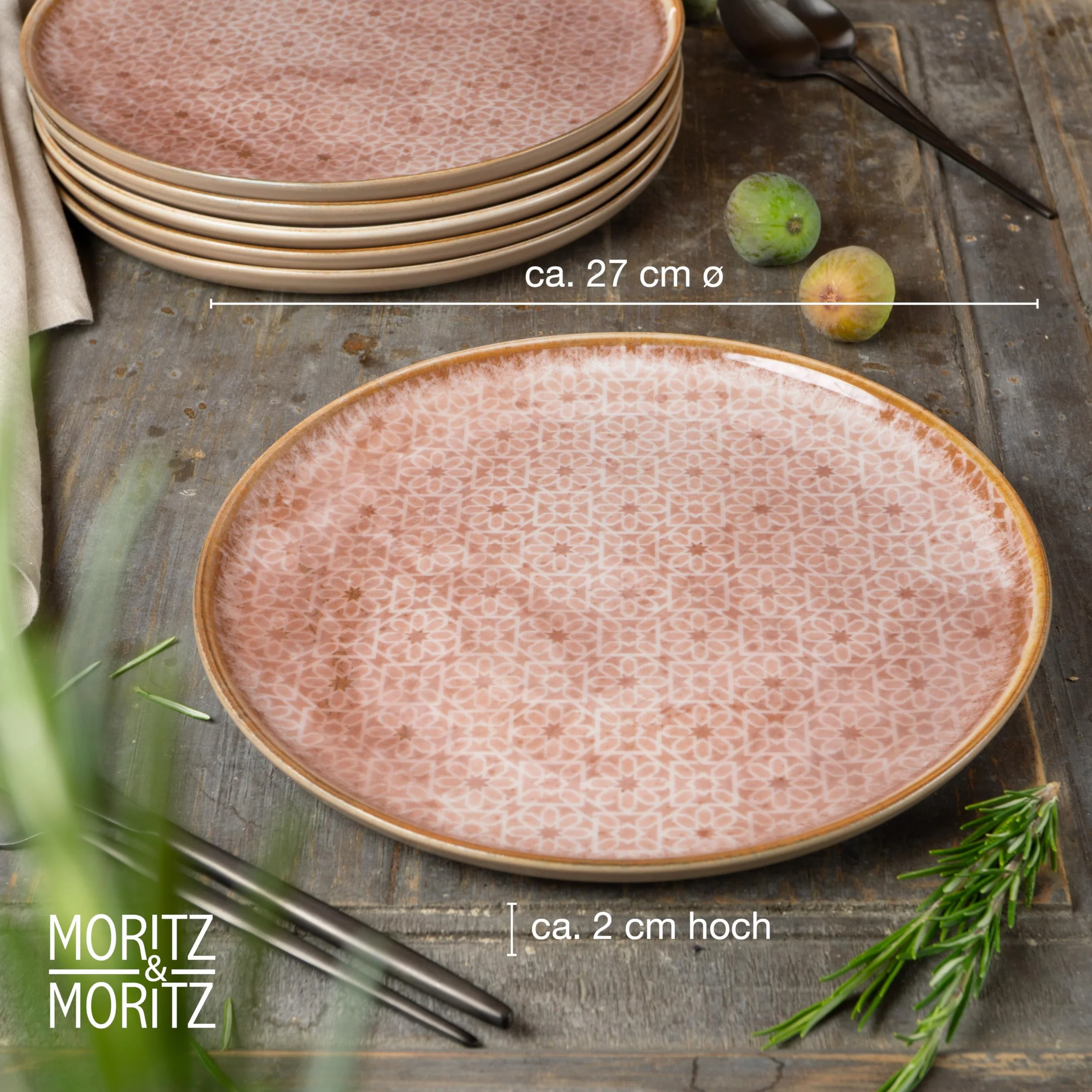 Moritz & Moritz TERRA 6-częściowy zestaw talerzy obiadowych - Ø 27 cm - talerze śródziemnomorskie w delikatnej terakocie z wysokiej jakości porcelany - nowoczesne talerze obiadowe na co dzień i na