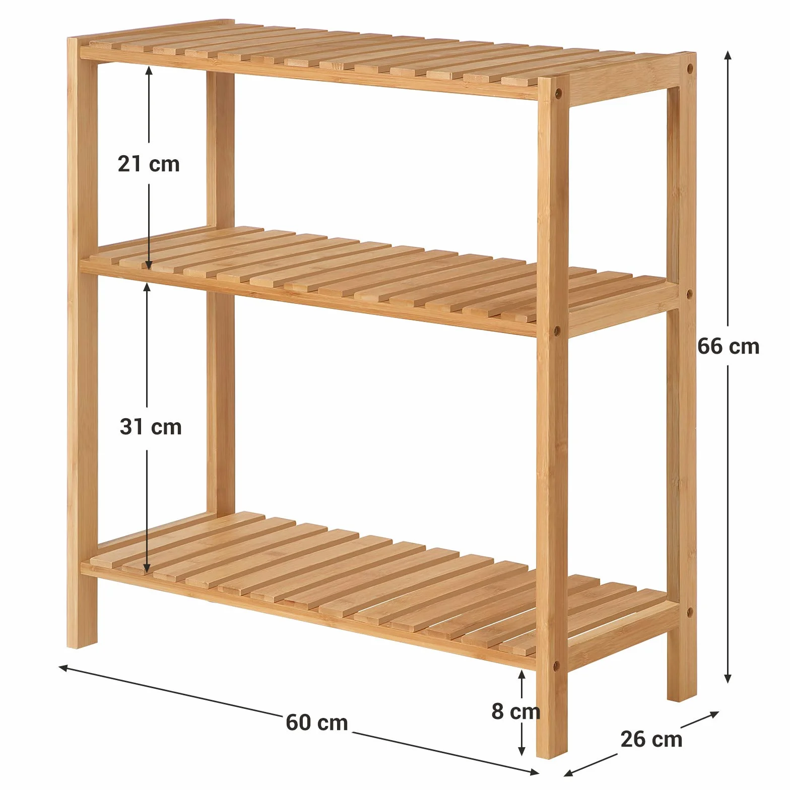 SONGMICS BCB33Y Regał bambusowy do łazienki, kuchni, regału na buty, 60 x 26 x 66 cm, idealny do łazienki, salonu, przedpokoju, kuchni lub balkonu.
