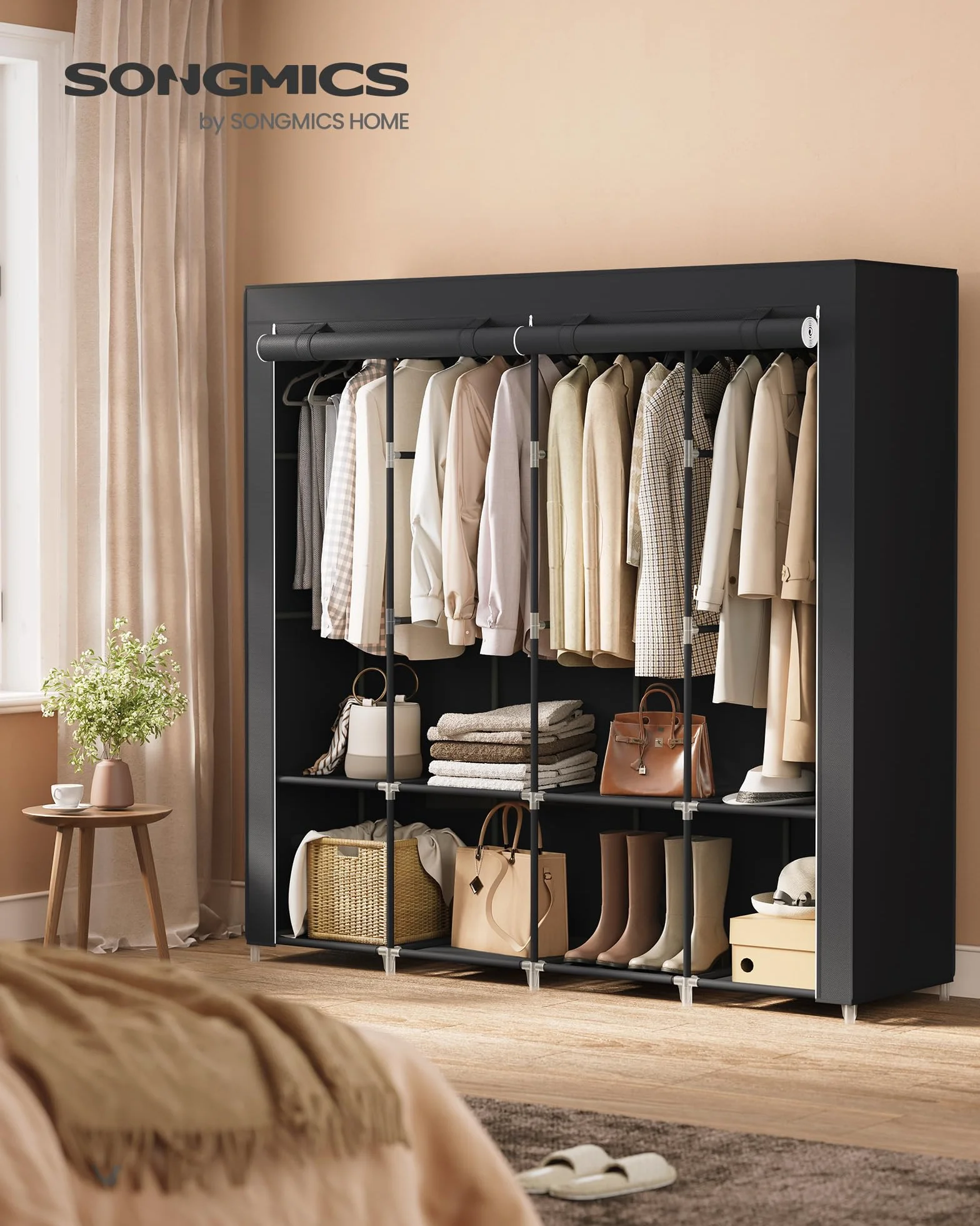 SONGMICS Przenośna szafa organizer z pokrowcem 168 x 40 x 160 cm czarny