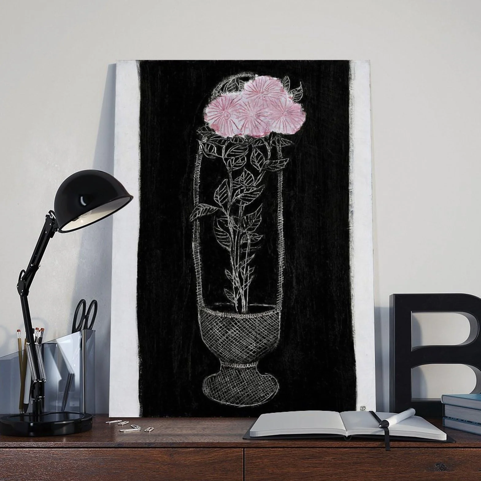 ANFOTCM Sanyu, różowe chryzantemy w koszu, plakaty na płótnie sztuka ścienna sypialnia biuro pokój dekoracja prezent 60 x 90 cm
