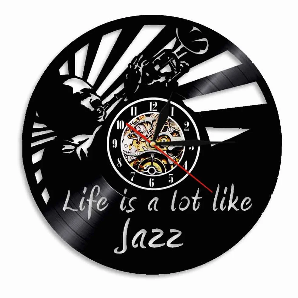 ELD Muzyka płyta winylowa zegar ścienny jazz dom sztuka dekoracyjna muzyka wycinana laserowo dekoracja ścienna wiszący zegarek cichy kwarcowy miłośnik muzyki prezent średnica 30 cm 7 zmienianych