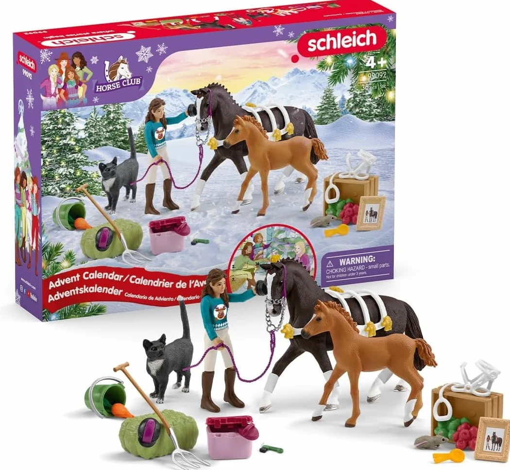 schleich HORSE CLUB | Kalendarz adwentowy HORSE CLUB 2025 – 99092 | z ruchomą figurką Lisy, 2 końmi, kotem, uzdą i wieloma akcesoriami | idealny prezent dla dzieci od 5 lat | 36 elementów