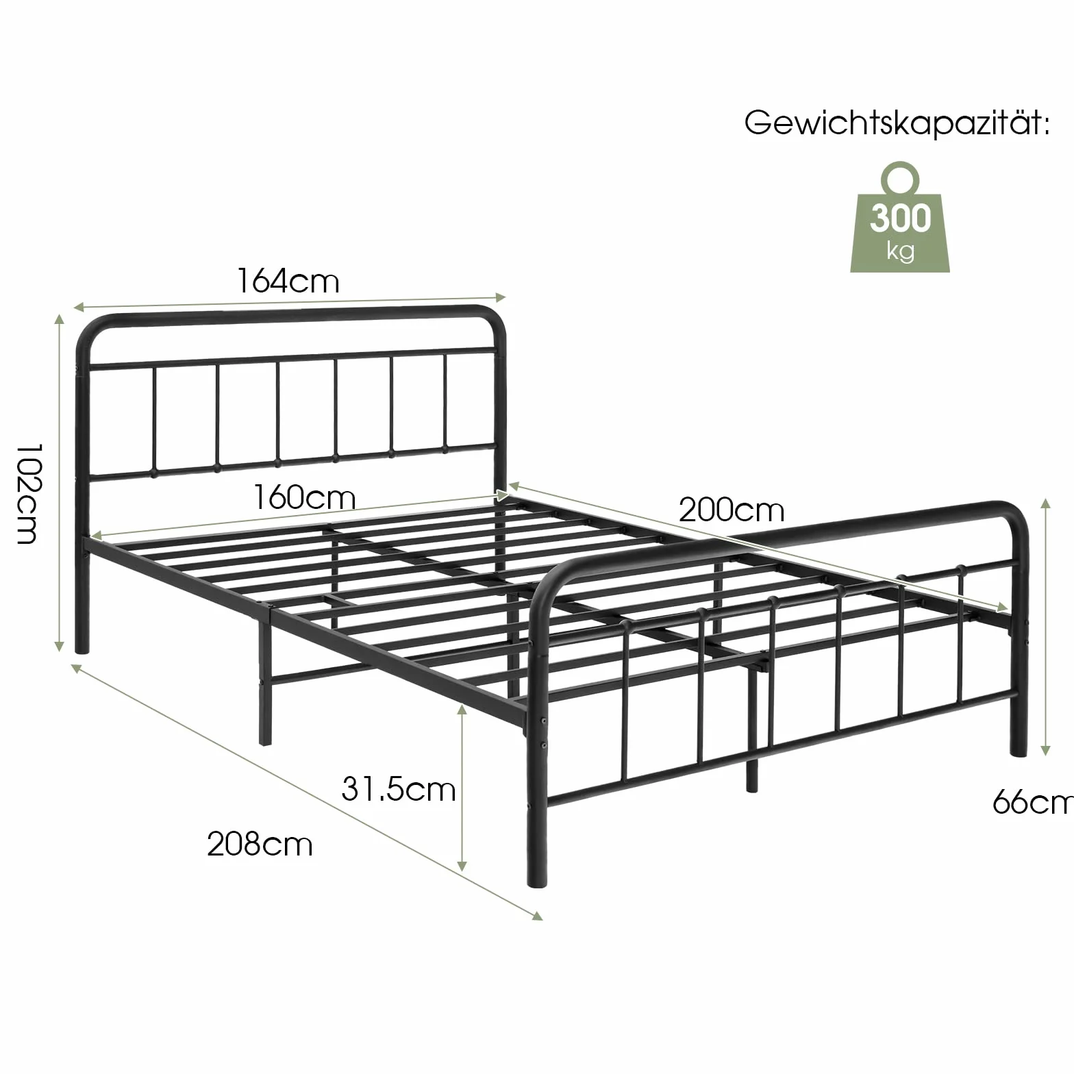 COSTWAY metalowe łóżko z ramą na materac 200 x 160 cm, podwójne stelaż łóżka, łóżko z ramą i szkieletem, miejsce do przechowywania pod łóżkiem, metalowe łóżko gościnne z platformą