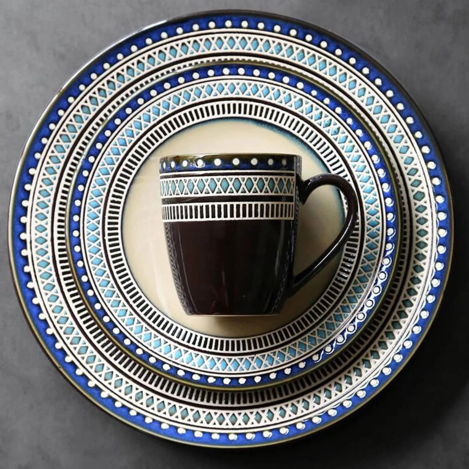 48-częściowy porcelanowy zestaw naczyń dla 12 osób, zestaw naczyń z porcelany, zestaw naczyń z 12 talerzy, 12 talerzy deserowych, 12 misek na płatki śniadaniowe, 12 filiżanek