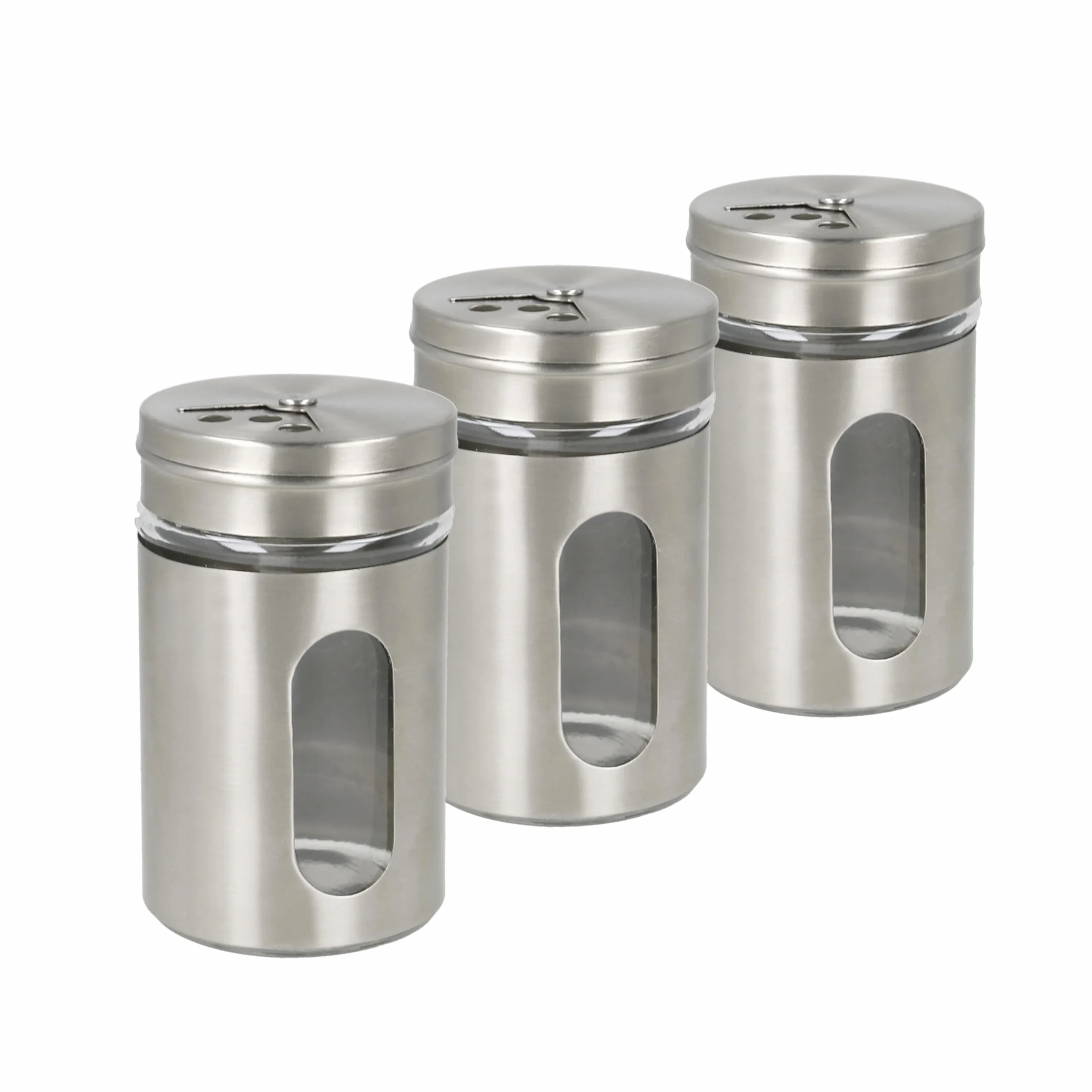 Metaltex Słoiki na przyprawy, zestaw 3 sztuk, 100 ml, stal nierdzewna, szkło