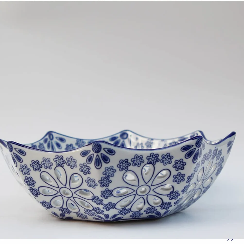 Miski na owoce niebieska i biała porcelanowa ceramiczna pusta skórka melona płyta do przechowywania talerz orzeźwieniowy talerz talerz na owoce przekąski suszone przekąski kosz na owoce i