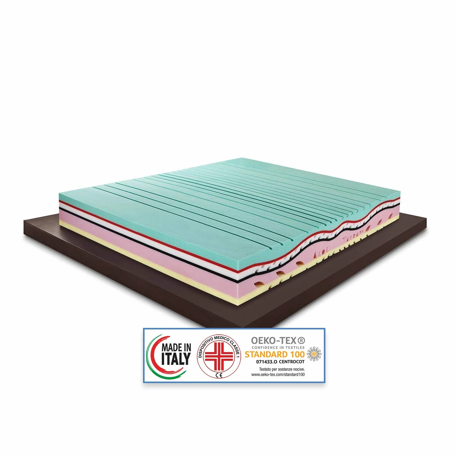 Materassimemory.eu Aloe Therapy Materac z pamięcią kształtu, wysokość 26 cm z urządzeniem medycznym klasy 1, warstwa pianki memory o grubości 7 cm, 11 stref o różnej nośności, zdejmowana pokrywa wełna/len Full 3D Air, poduszka I SAPMED dołączona 120 x 190
