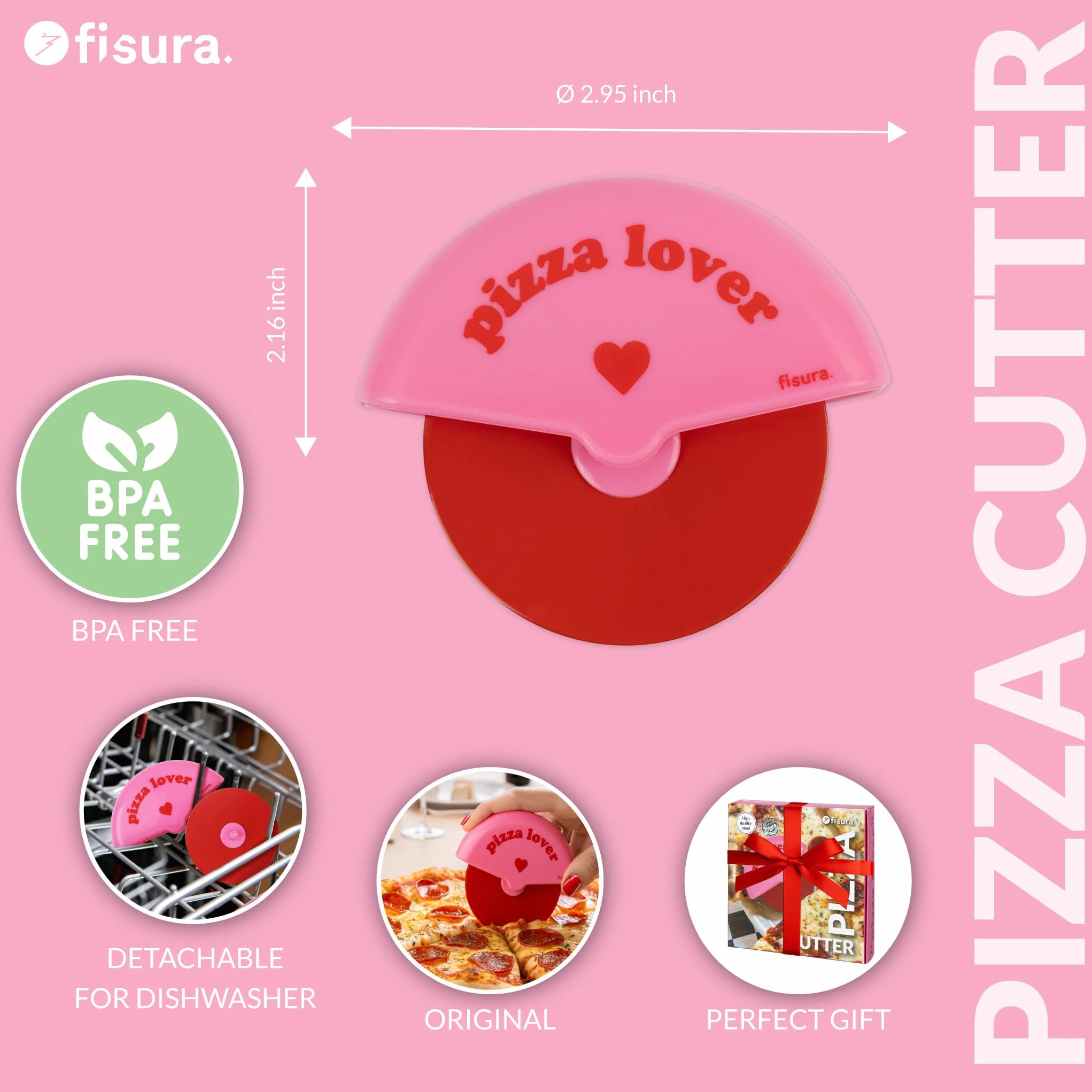 Fisura Oryginalny nóż do pizzy ze stali nierdzewnej i tworzywa ABS 7,5 x 5,5 cm