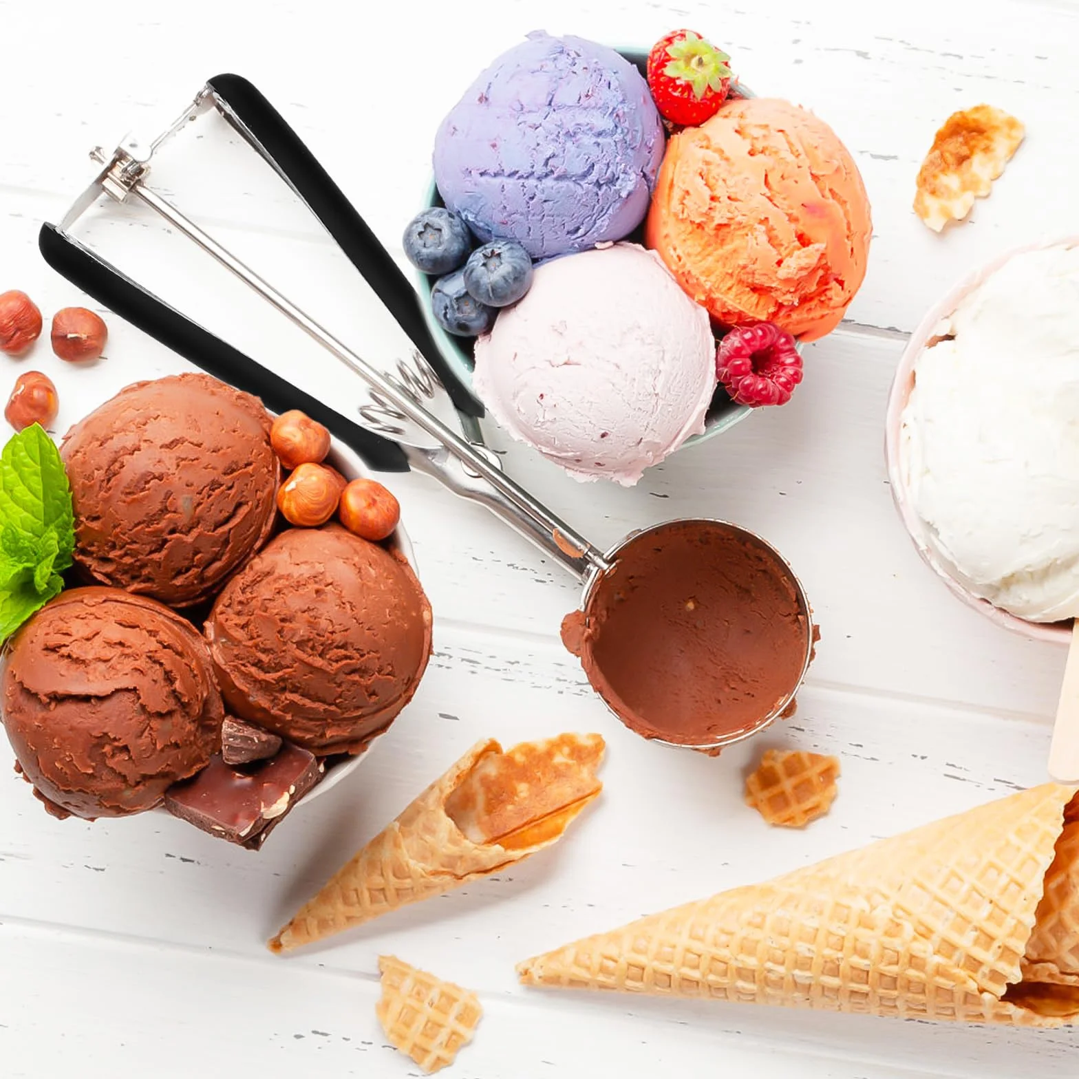Dozownik do lodów ze stali nierdzewnej, 5 cm, łyżka do porcjowania, szczypce do lody, kul lodowych, melonów, klopsików, ciasta