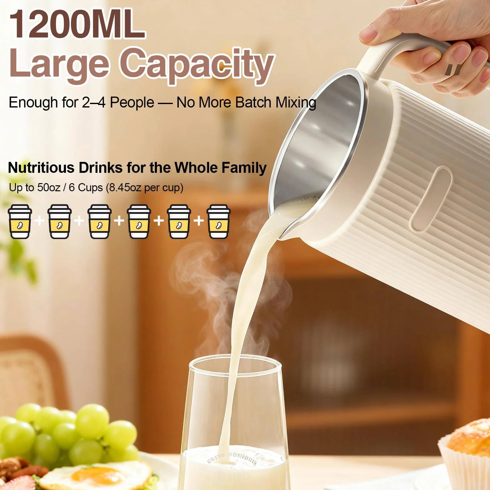 Maszyna do mleka orzechowego 8 w 1, 1200 ml, urządzenie do przygotowania mleka roślinnego i ekspresu do mleka sojowego z timerem, funkcją utrzymania ciepła i samoczyszczące, maszyna do mleka