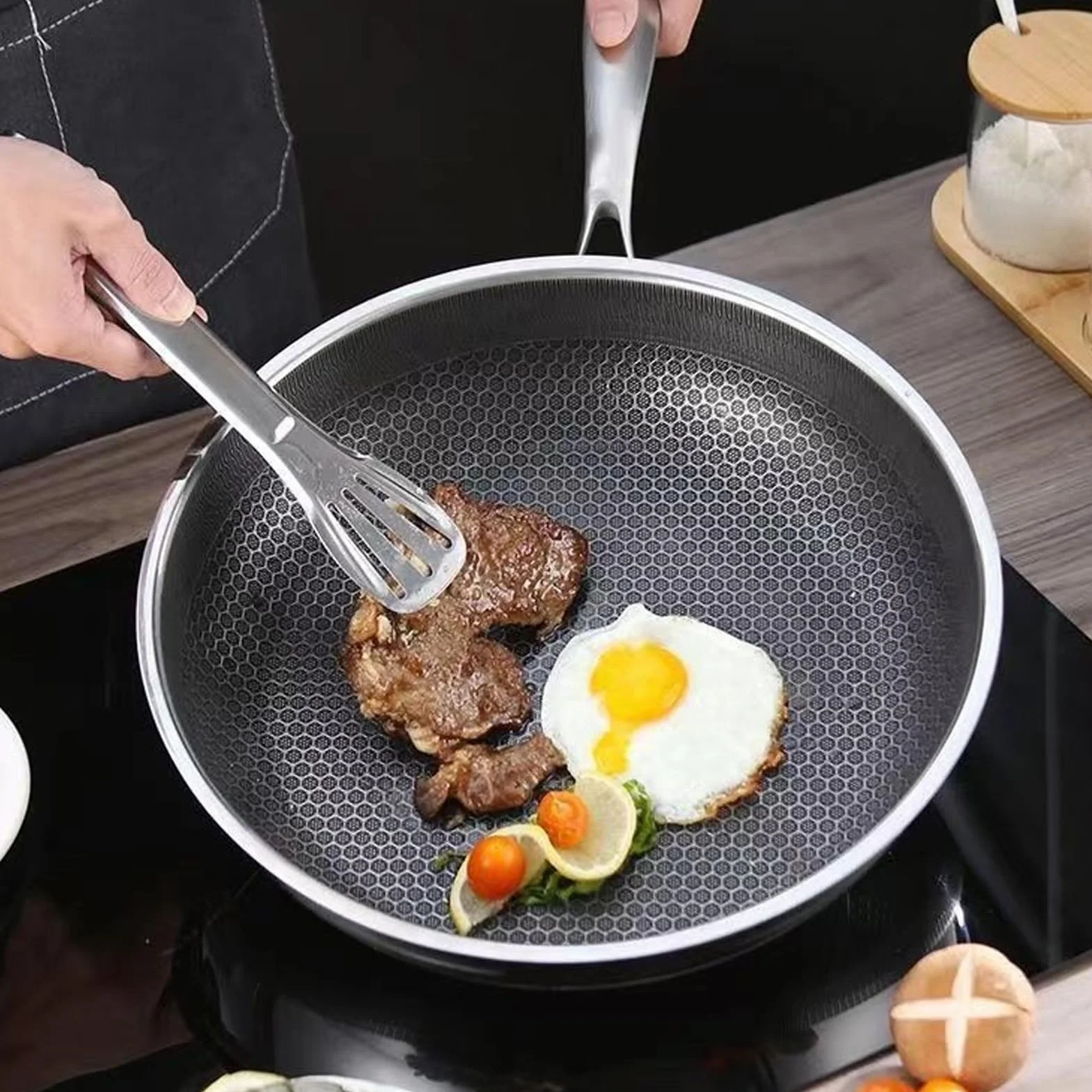 Generisch Patelnia ze stali nierdzewnej, nieprzywierająca patelnia z wysoką krawędzią, przybory kuchenne do gotowania, smażenia, duszenia, pieczenia, omletu, ryb, steków, naleśników, kuchni domowej
