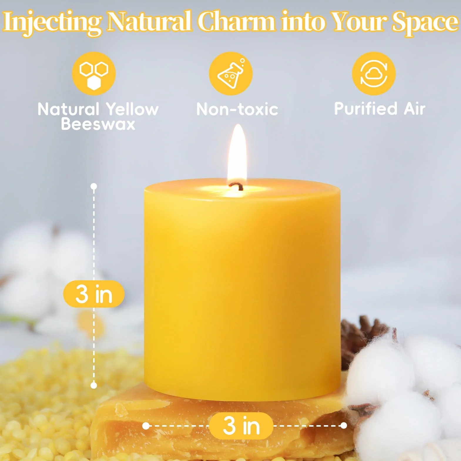 4 zestawy świec filarowych z wosku pszczelego, 200 godzin palenia bezdymnego, 100% naturalny wosk pszczeli w nagłych wypadkach, organiczny wosk pszczeli do dekoracji domu, świece z wosku pszczelego