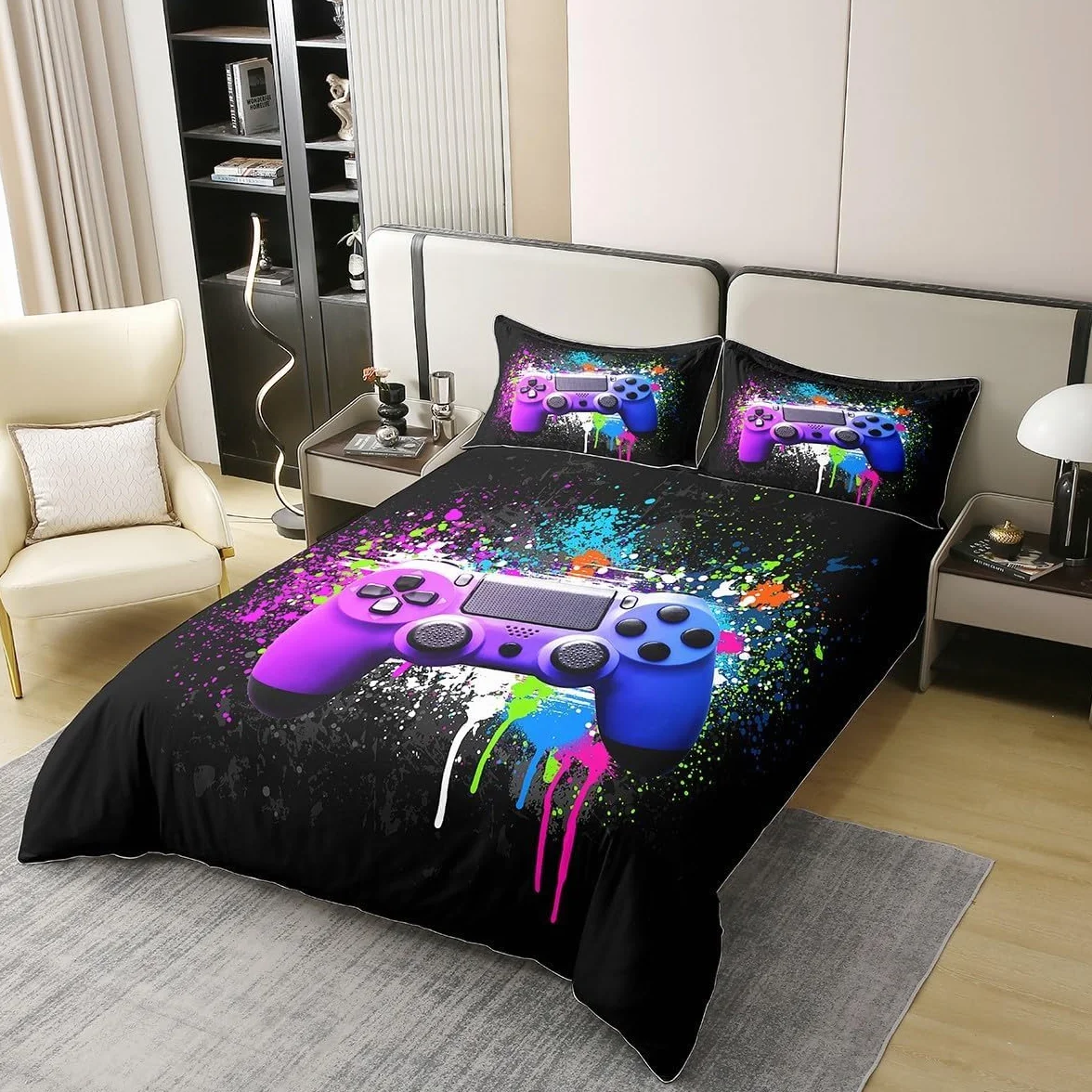 Gry poszewka na kołdrę 220 x 260 cm 100% bawełna gra dla dzieci i chłopców materiały pościelowe młodzieżowy kontroler gier krawat barwiona poszewka na kołdrę gra gracz dekoracja pościel materiały do