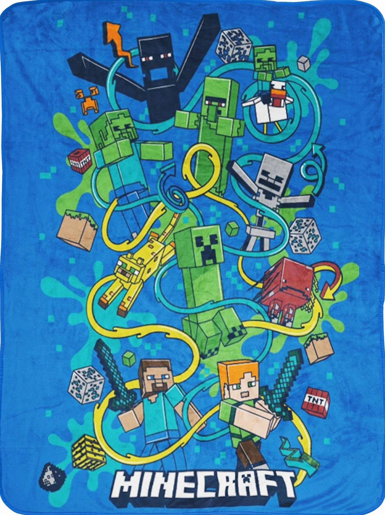BERONAGE Minecraft Koc do mieszkania, Slurp, 150 x 200 cm, 100% poliester, puszysty flanelowy koc polarowy, koc na sofę, dla dzieci, dorosłych, dla graczy, prezent, artykuł licencjonowany
