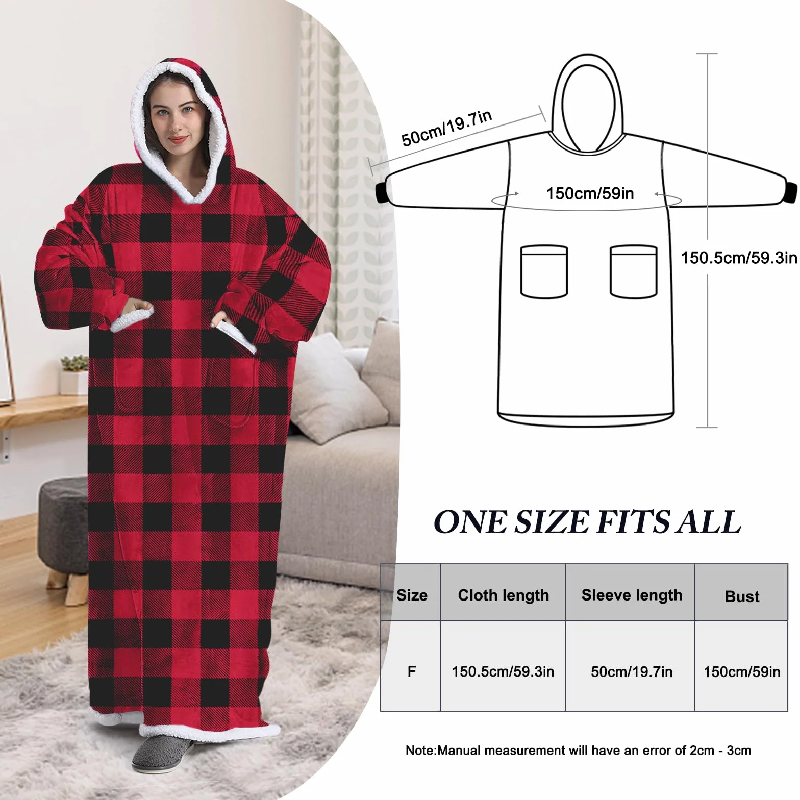 Koc oversize z kapturem Sherpa ciepły miękki bluza z kieszeniami unisex