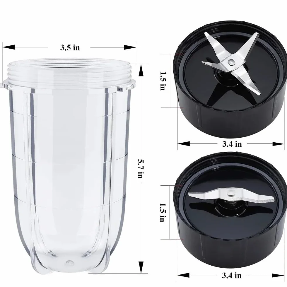 Zestaw 2 wysokich kubków o pojemności 16 uncji z kombinacją krzyżowych i płaskich noży do sokowirówki Magic Bullet Blender 250 W MB-1001 Wymienne ostrze blendera