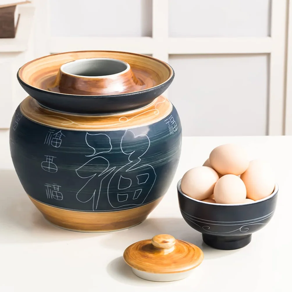 Słoik na ogórki tradycyjny chiński ceramiczny garnek do fermentacji słoik do kiszenia z uszczelką wodną i pokrywką z rurką powietrzną, duży pogrubiony ceramiczny słoik do kiszenia kimchi garnek