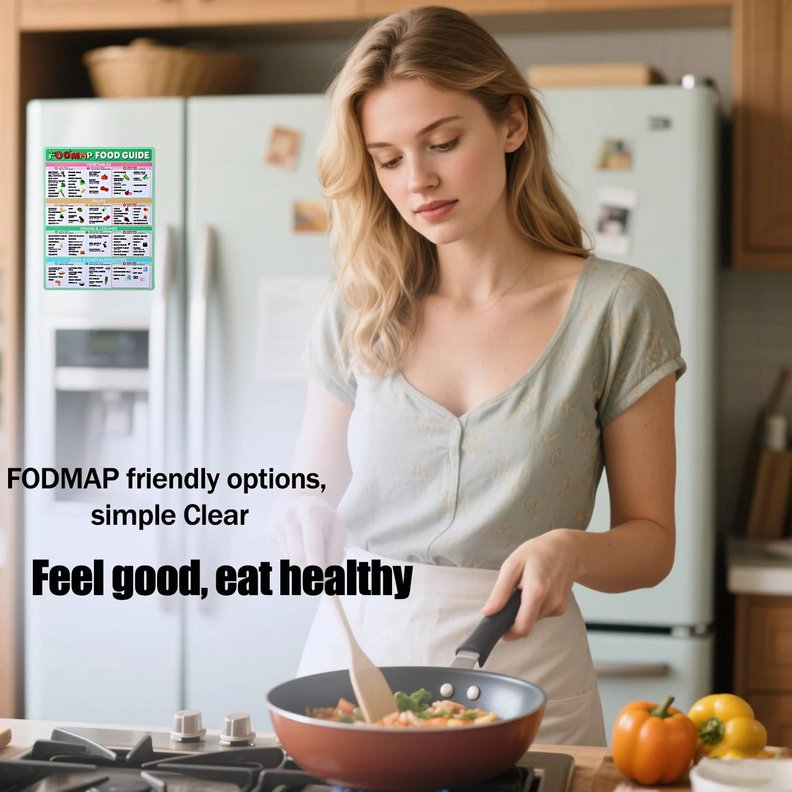 Gosknor Wykres FODMAP Magnes na Lodówkę, Przewodnik Żywieniowy Lista Posiłków dla Zdrowia Jelit Arkusz Ściągawek dla Osób z Niską Zawartością FODMAP Wykres Diety IBS Plakat Temat Zdrowego Odżywiania