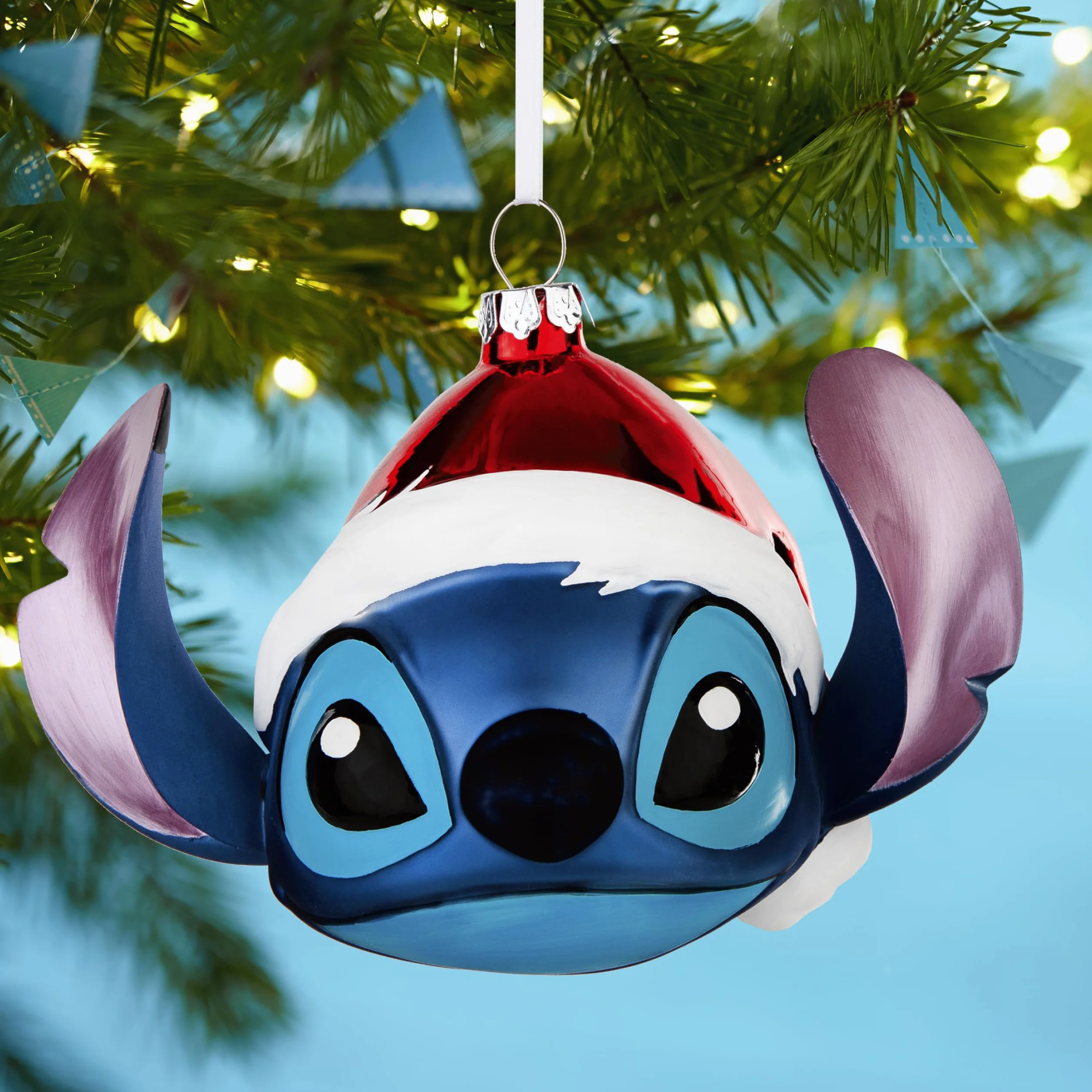 Hallmark Świąteczny ścieg dmuchany szklany ornament, dekoracja drzewa Lilo i Stich, wisząca ozdoba Disneya, świąteczna ozdoba wisząca, prezenty na Boże Narodzenie