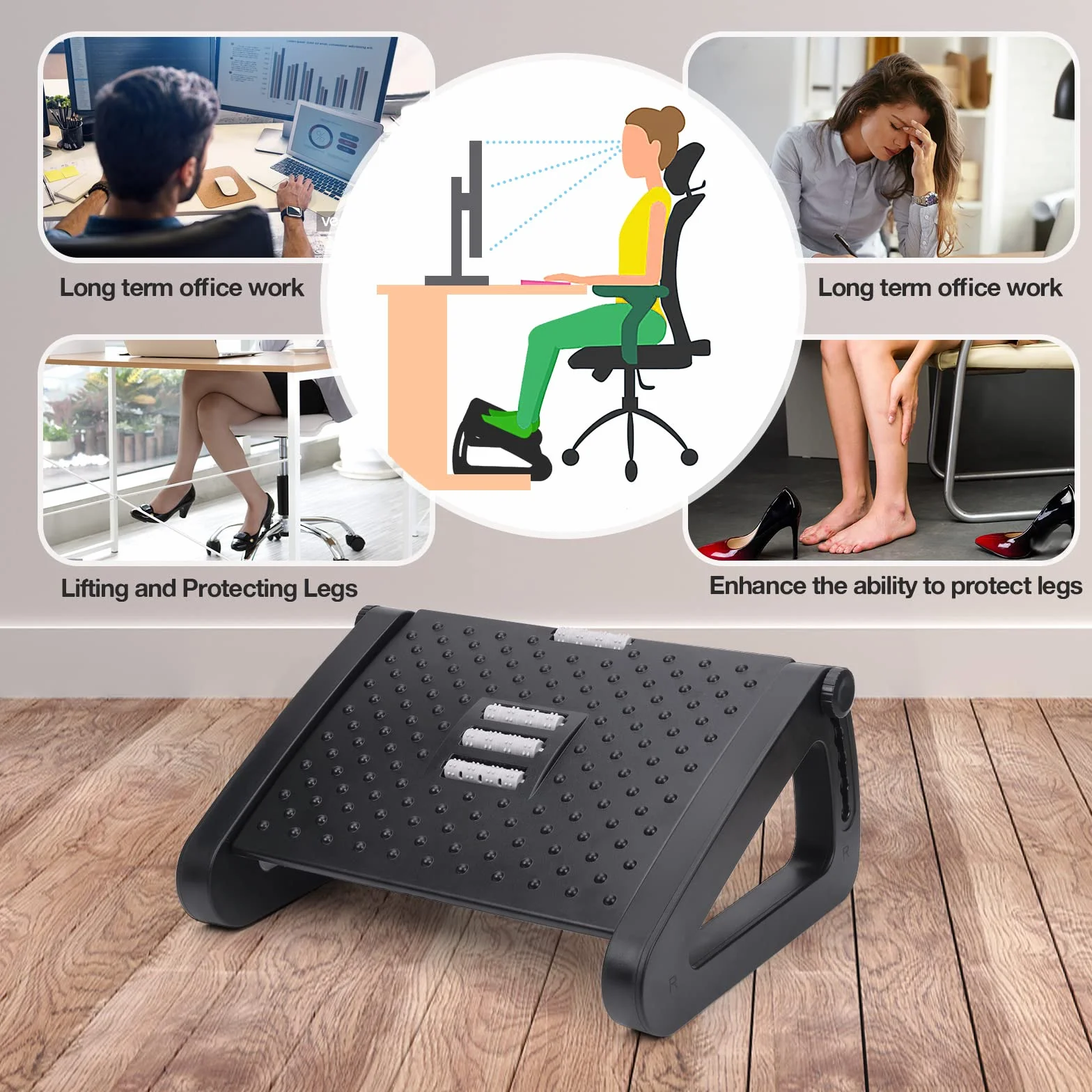 Regulowany podnóżek ergonomiczny do biurka z efektem masażu