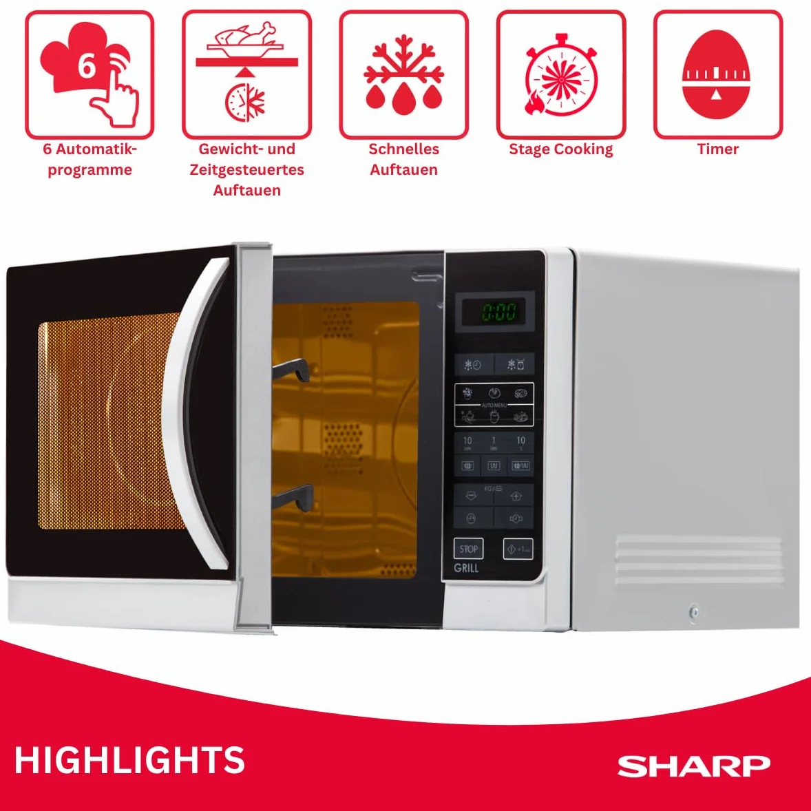 Sharp Home Appliances R-742WW Blat Kuchenka mikrofalowa grill 25 L 900 W Czarny, Biały