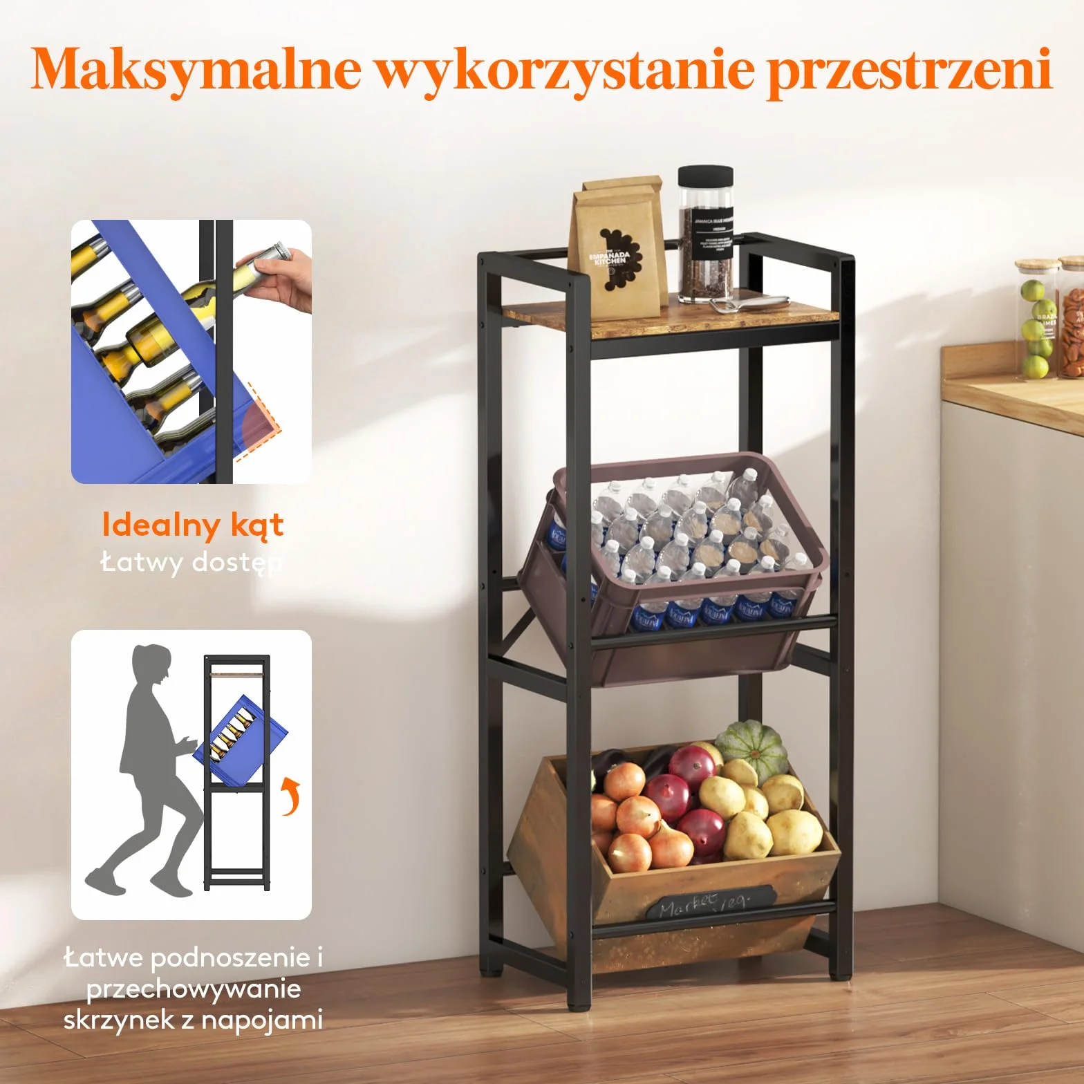 Lifewit Regał na skrzynki z napojami, 32D x 49 x 117,3 cm, wolnostojący, rustykalny brązowy