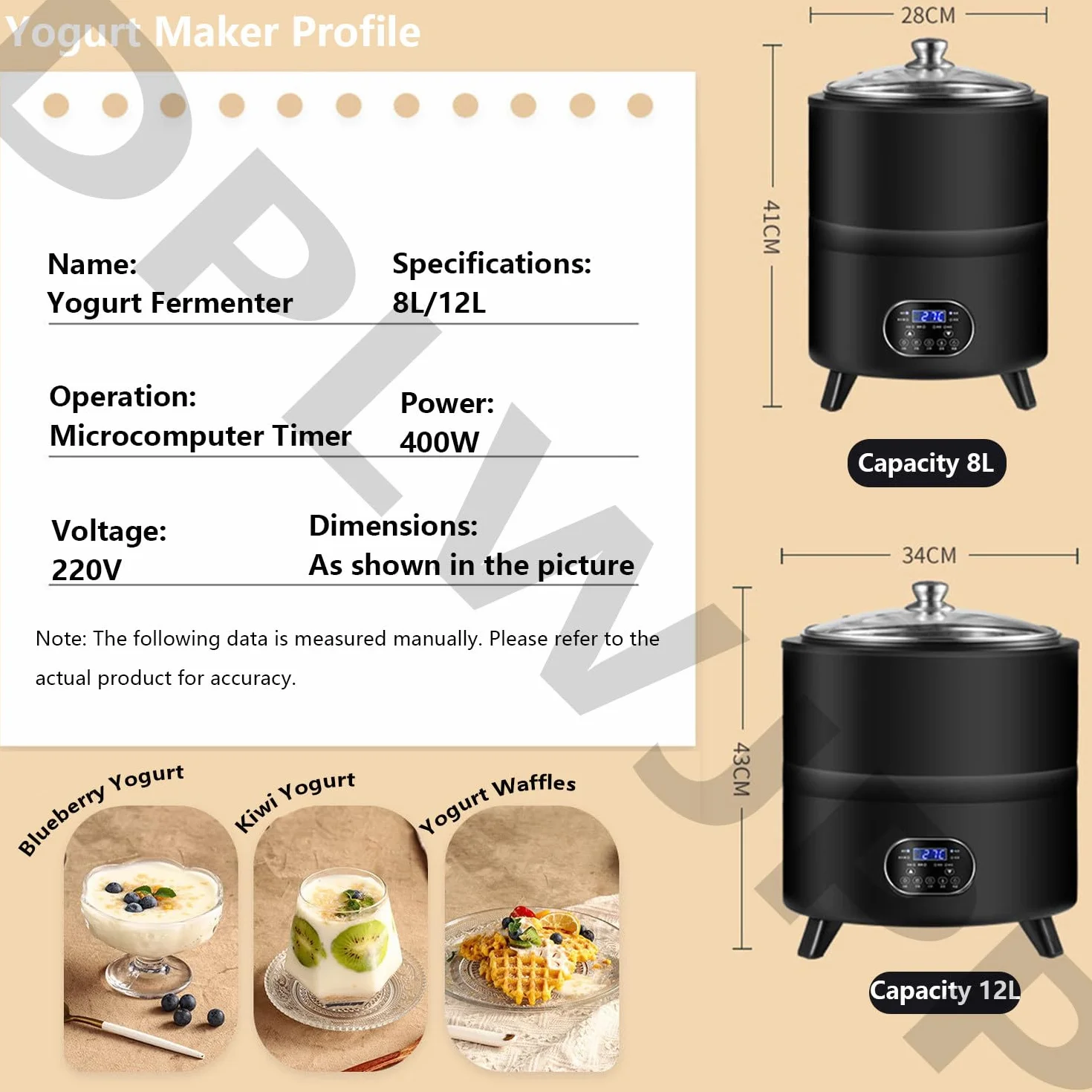 Komora fermentacyjna do czarnego czosnku 8l/12l Maszyna do fermentacji jogurtu z kontrolą czasu i temperatury 360° Fermentacja w stałej temperaturze do domowego użytku 12L-Black