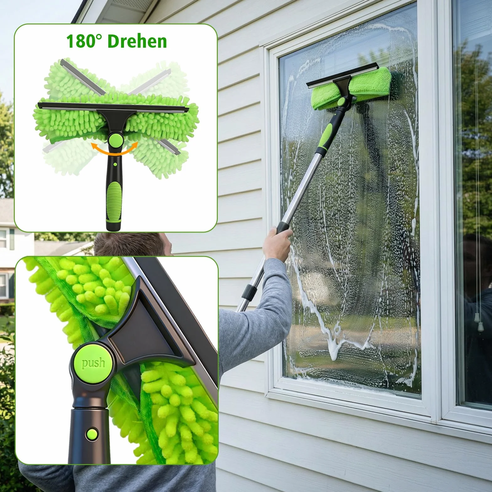 3M Zestaw do Czyszczenia Okien, 400 ML Płynu do Mycia Okien- Silikonową Ściągaczka i Ściereczki do Okien z Mikrofibry(30cm) do Szklanych Drzwi Prysznicowych, Luster i Samochodów