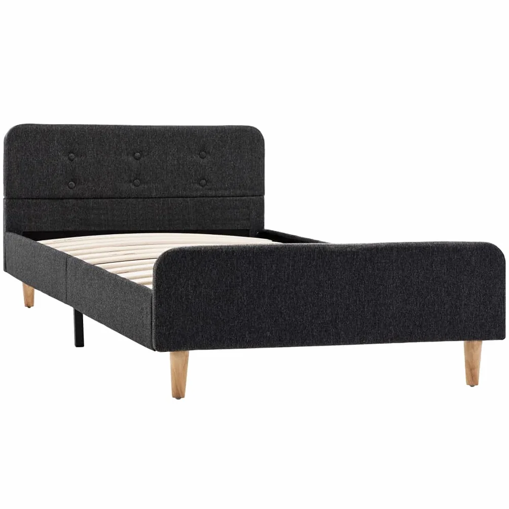 Hothingwell Rama łóżka 90x200 cm Ciemnoszary Juta | Solidne drewno i MDF, nogi ze stali proszkowej, trwałe płótno jutowe, klasyczny design, łatwy montaż