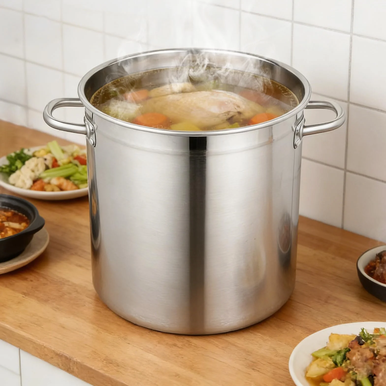 Duży garnek do zupy ze stali nierdzewnej, 35 l, stal nierdzewna 201, grubość płyty 1 mm, gulasz uniwersalny z uchwytami z zimnego metalu, pokrywka do wszystkich rodzajów kuchenek, duży zestaw garnków