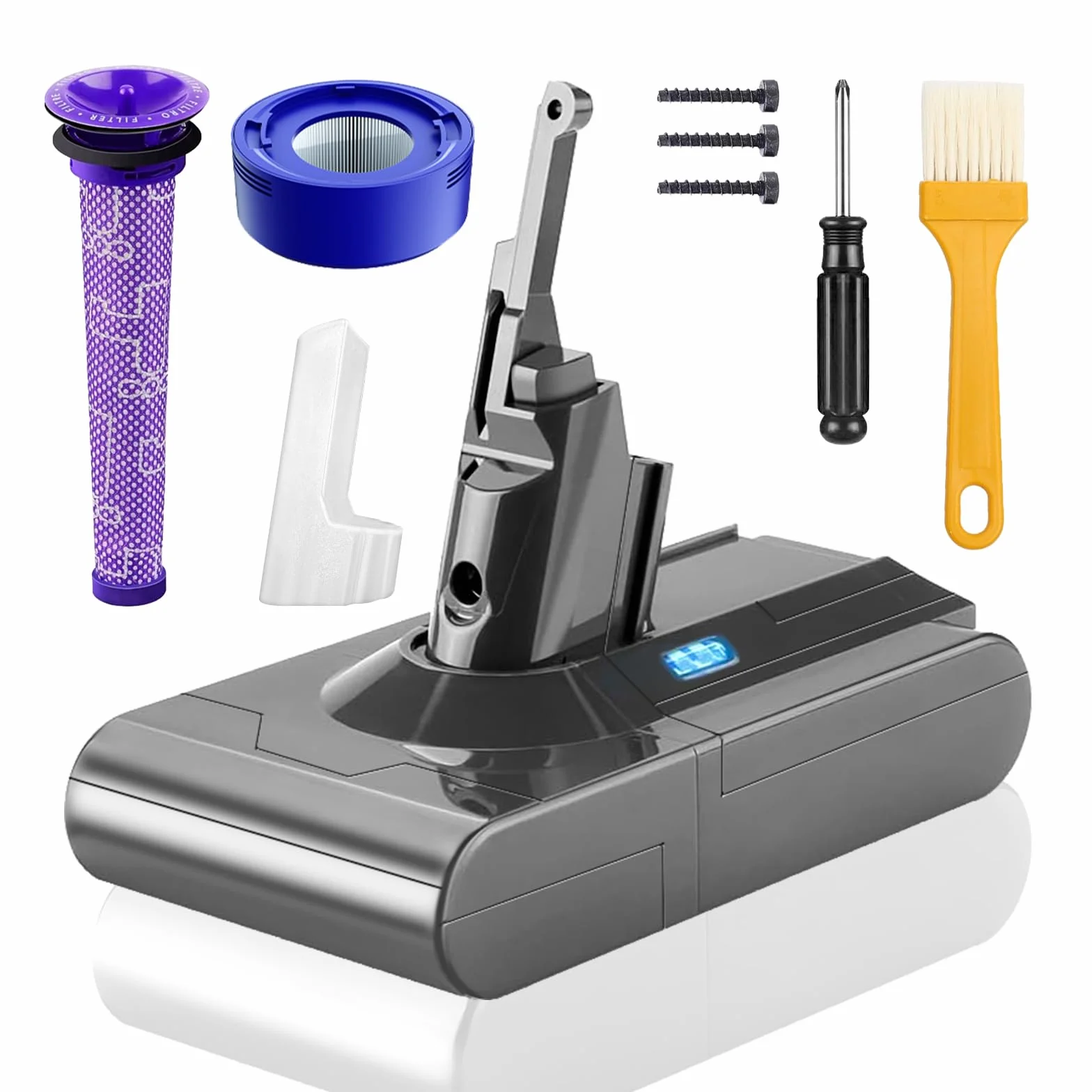 V8 akumulator do Dyson, 7200 mAh V 8 SV10, akumulator litowo-jonowy do odkurzacza ręcznego Dyson V8 Absolute/Animal/Fluffy/Motorhead Exclusive z 2 filtrami i 3 śrubami