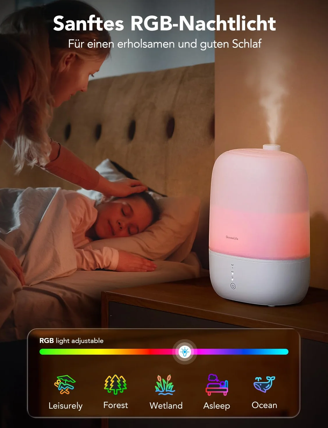 GoveeLife Top-Fill Air Smartnawilżacz do sypialni, 3 l, ultradźwiękowy dyfuzor powietrza z zapachem i światłem nocnym do 25 h, 24 dB, cichy
