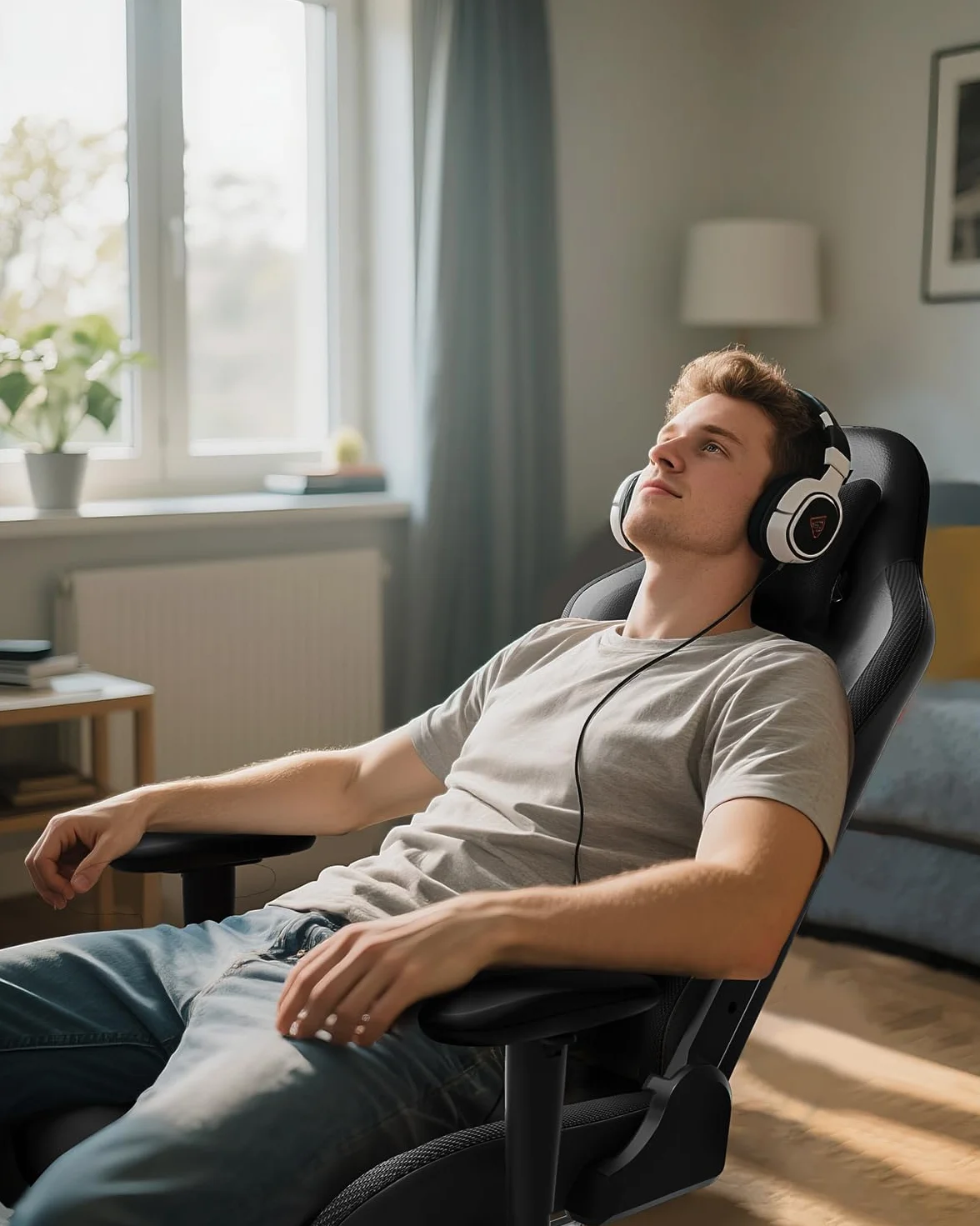 AutoFull C3 Ergonomiczny fotel biurowy z bionicznym podparciem lędźwiowym 3D, styl wyścigowy, wysokiej jakości skóra poliuretanowa, dla graczy, z podnóżkiem i zagłówkiem, czarny
