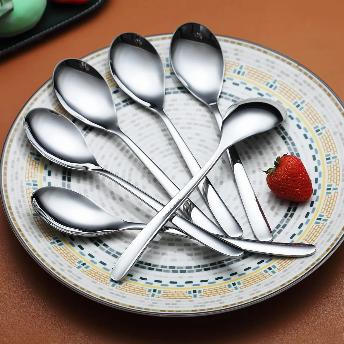 Łyżki obiadowe 6 sztuk, Kyraton 21,5 cm Łyżki stołowe ze stali nierdzewnej, łyżki do zupy Zestaw sztućców Solidny Łatwe do czyszczenia, Łyżki deserowe, Można myć w zmywarce