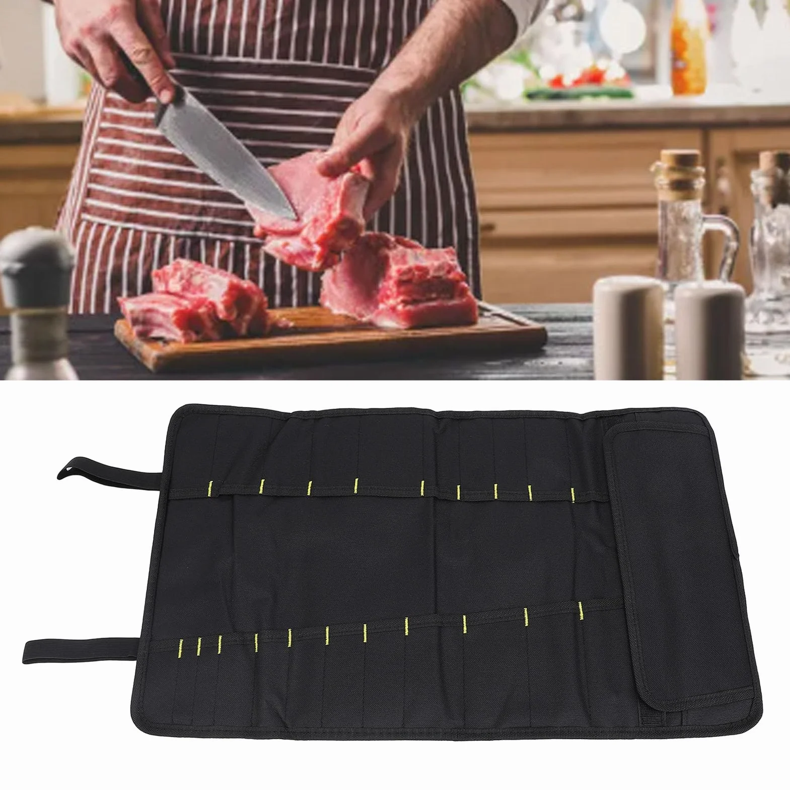 Torba na nóż szefa kuchni, Wielofunkcyjny przenośny etui na noże płótna z 20 gniazdami, torba do przechowywania noży Chef do kuchni Podróżna na Kemping, Uchwyt na noże na sztućce