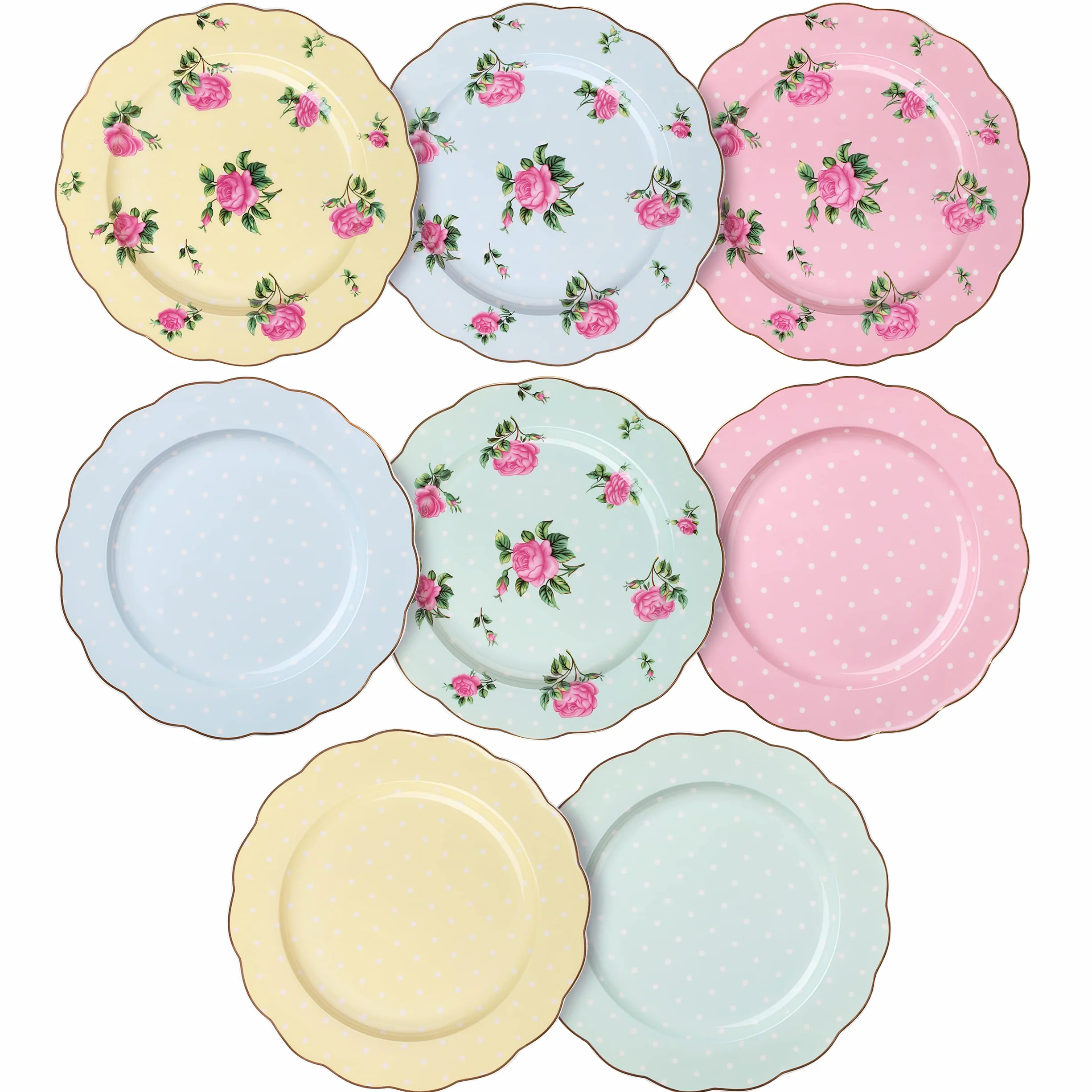 BTaT- Porcelanowe talerze kwiatowe, królewskie talerze deserowe, 20 cm, zestaw 8 sztuk, talerze na przekąski, talerze z kwiatami, talerze do sałatek, małe talerze, zestaw małych talerzy, małe naczynia, zastawa obiadowa, talerze do sałatek