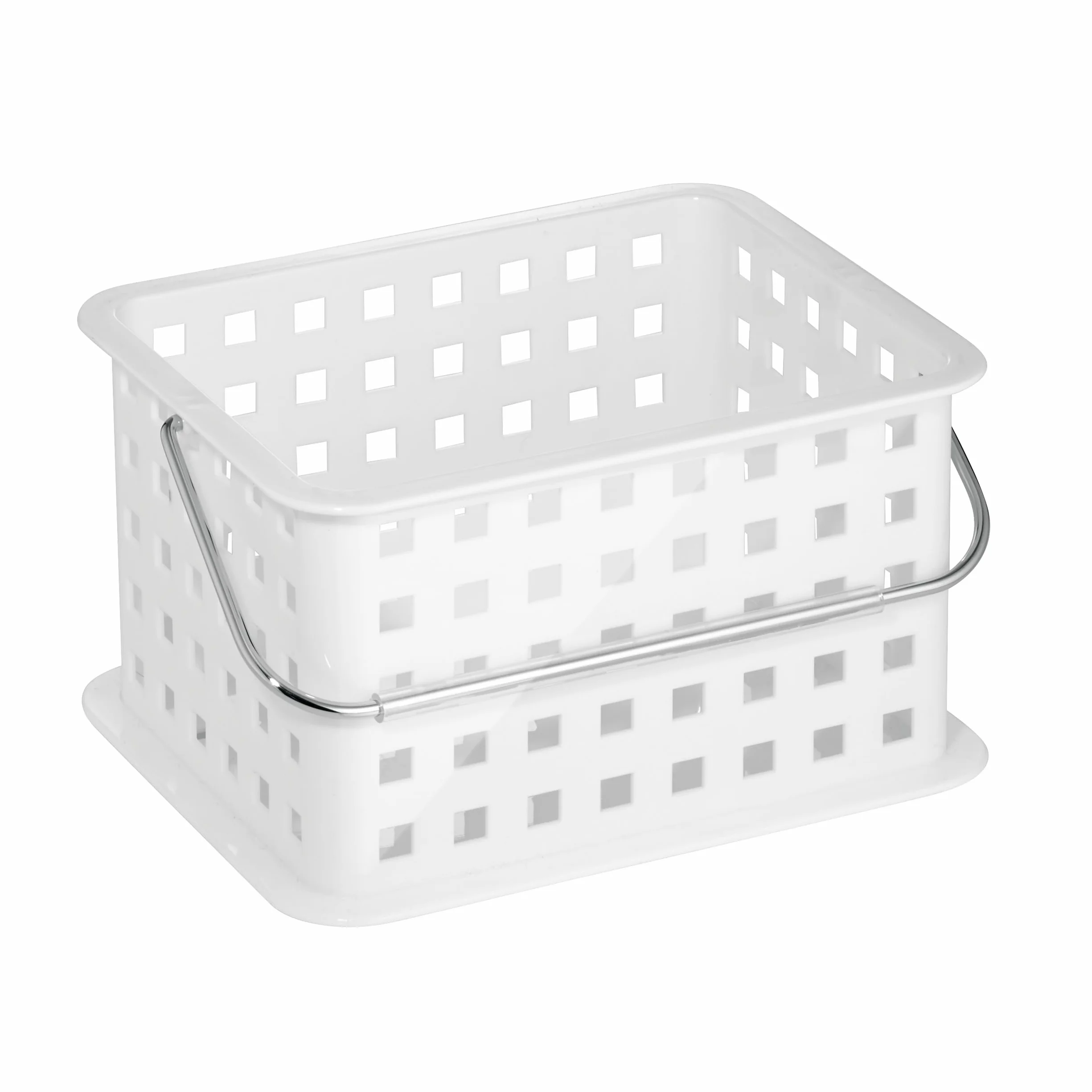 iDesign Basic kosz do przechowywania, mały plastikowy kosz łazienkowy na prysznic i akcesoria pielęgnacyjne, biały