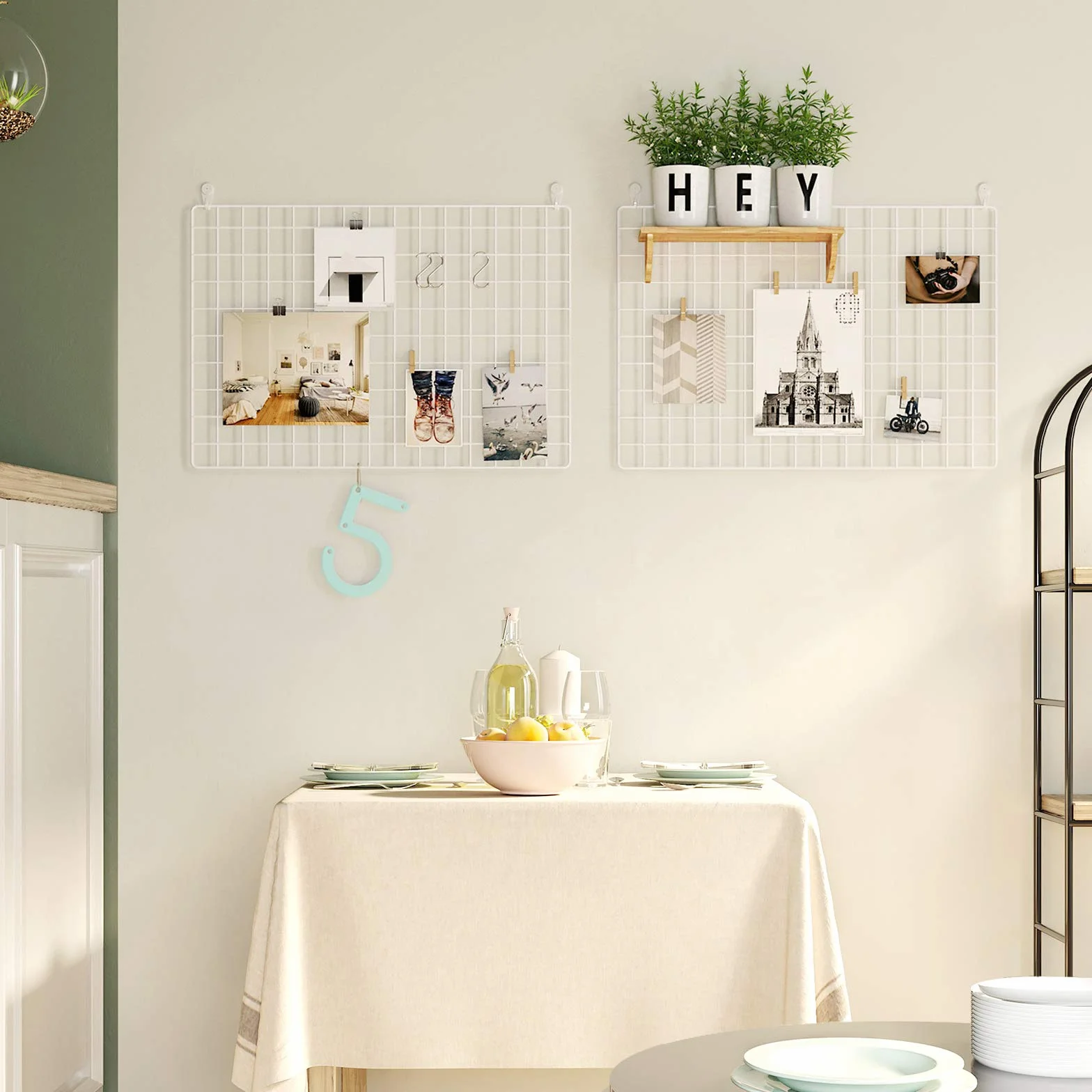 SONGMICS LPP2W Fotościanka z Siatki Drucianej, Zestaw 2 Szt., Dekoracja Ścienna, Wielofunkcyjny Panel Siatkowy, Siatka Ścienna, Zrób to Sam, z Haczykami w Kształcie S, Biała