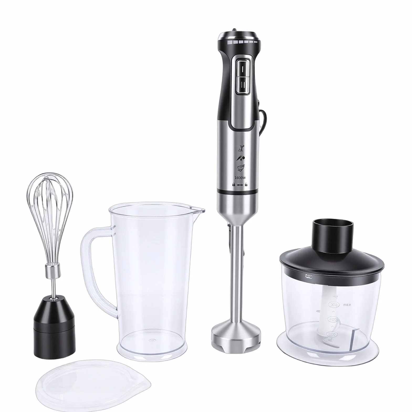 Qcwwy Blender do Jedzenia dla Dzieci Blender Zanurzeniowy Ręczny 1600 W 5 W 1 Przewodowy Elektryczny Ręczny Mikser Robot Kuchenny Trzepaczka do Jajek Spieniacz Mleka Zupy Jedzenie dla Dzieci Soki